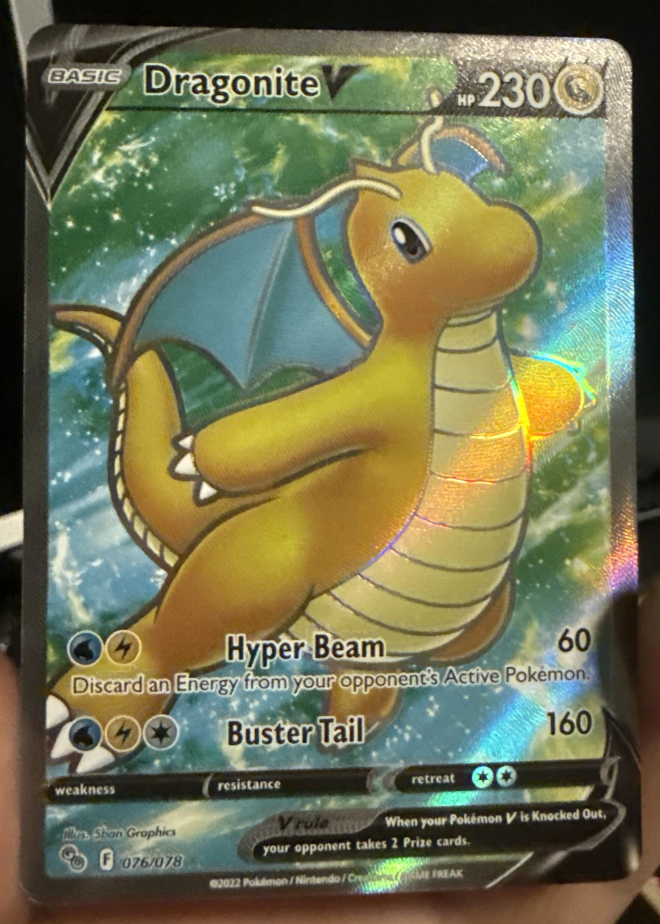 Dragonite V 076/78 Pokémon GO front card photo in PokeToGrade pregrading report