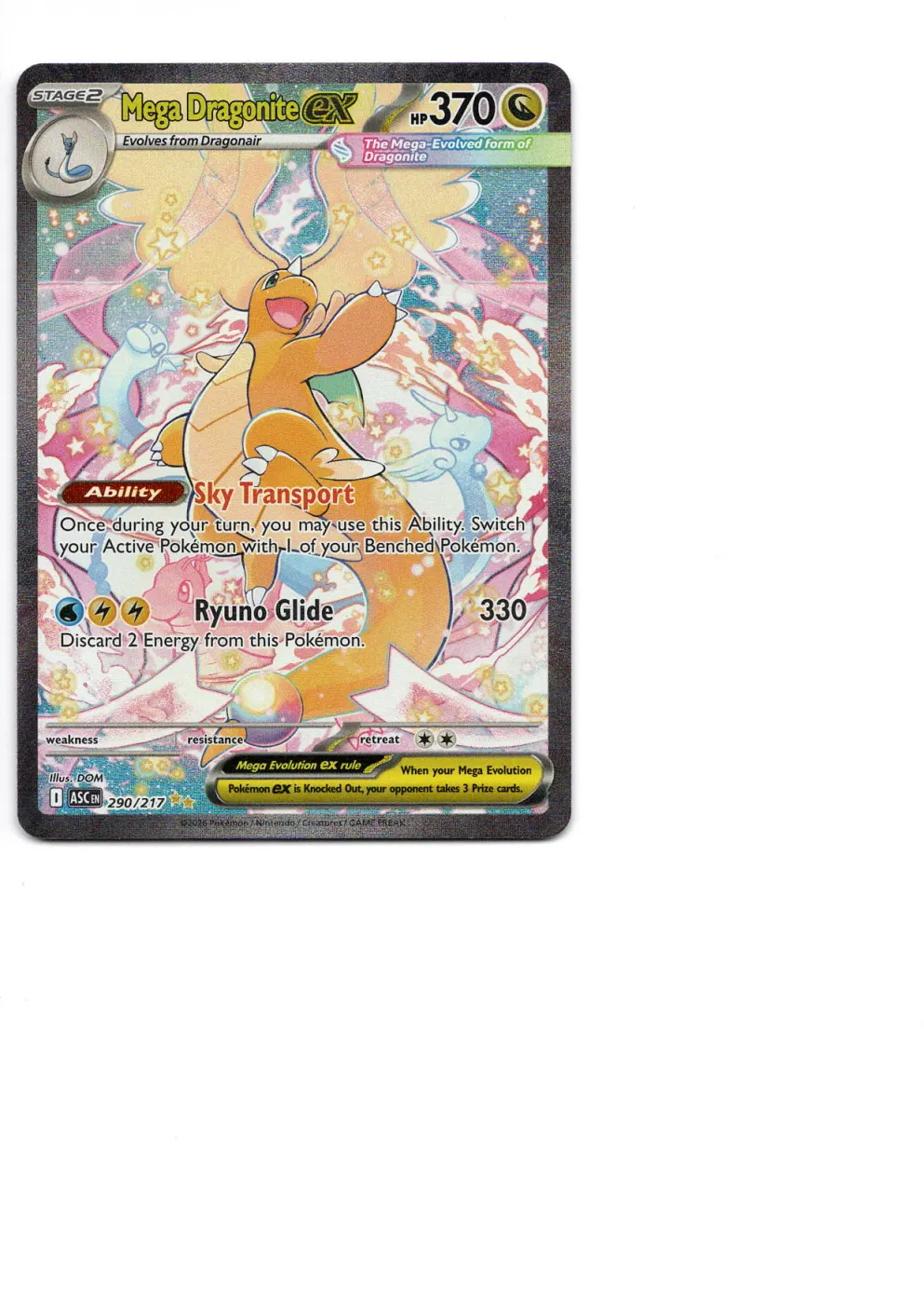 Mega Dragonite ex 290/217 Ascended Heroes front card photo in PokeToGrade pregrading report