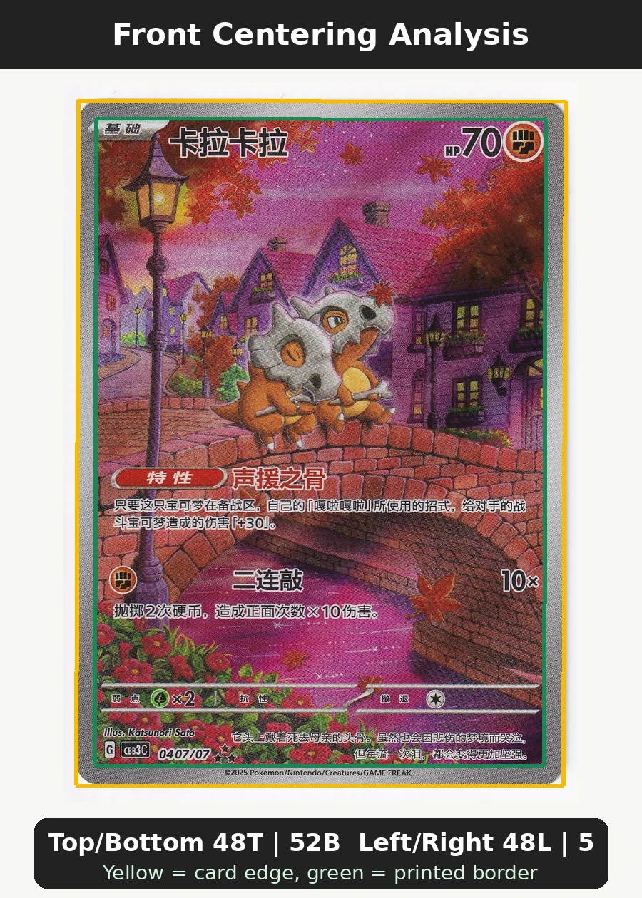 Cubone CN 0407/07 OTHER front centering analysis showing Top/Bottom 48T | 52B and Left/Right 48L | 52R.