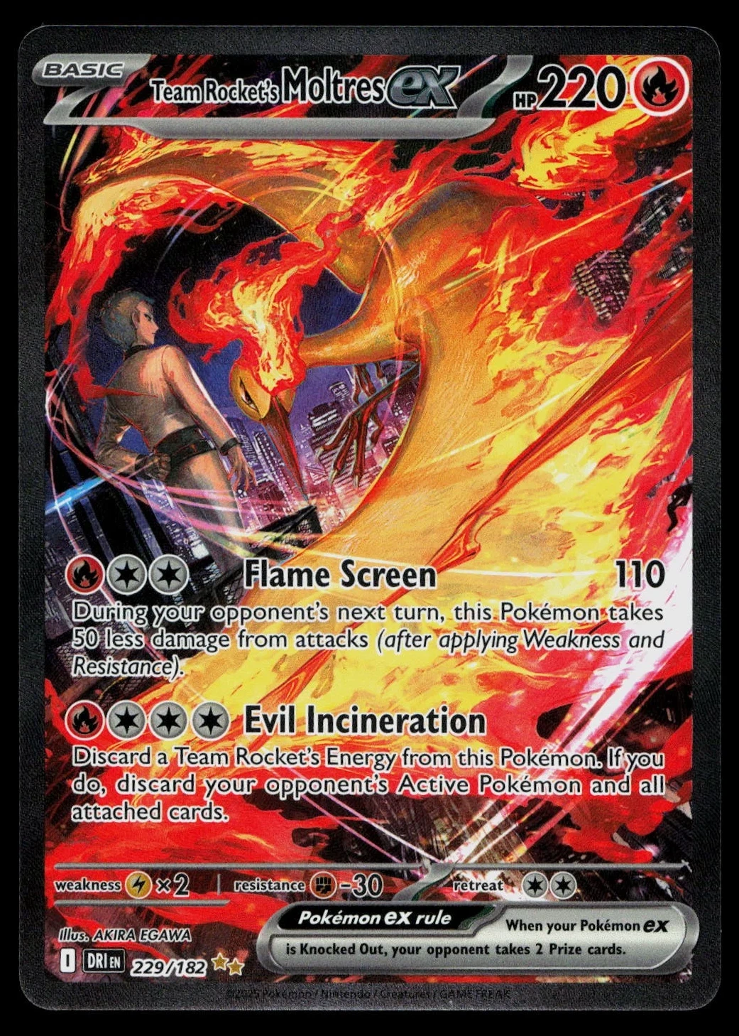 Team Rocket's Moltres ex 229/182 Destined Rivals front card photo in PokeToGrade pregrading report