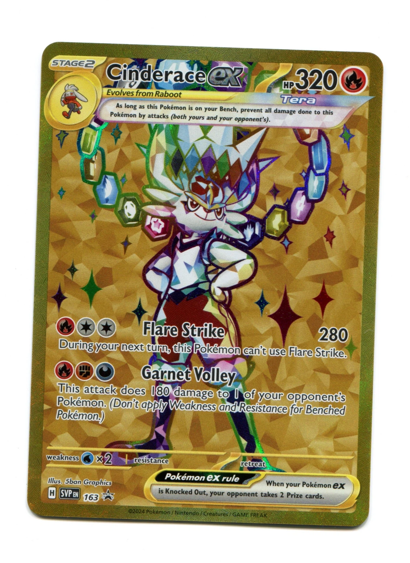 Cinderace ex 163/225 SVP Black Star Promos front card photo in PokeToGrade pregrading report
