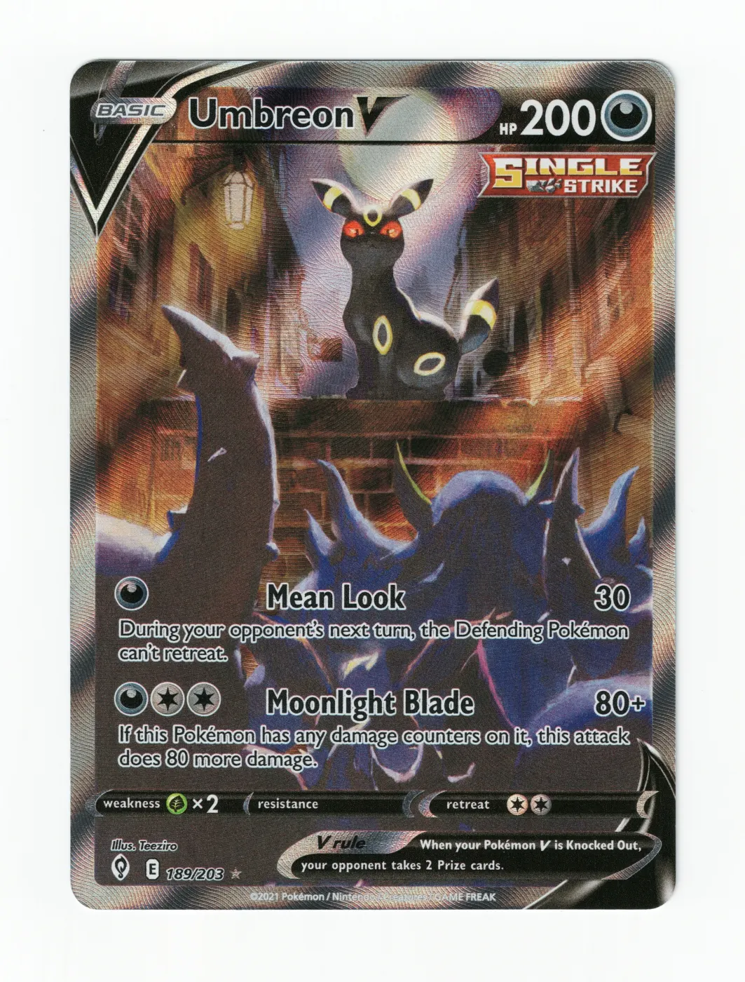 Umbreon V 189/203 Evolving Skies front card photo in PokeToGrade pregrading report
