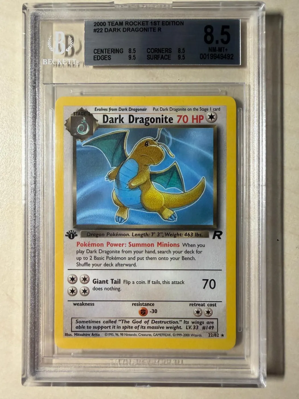 Dark Dragonite 022/82 Team Rocket front card photo in PokeToGrade pregrading report