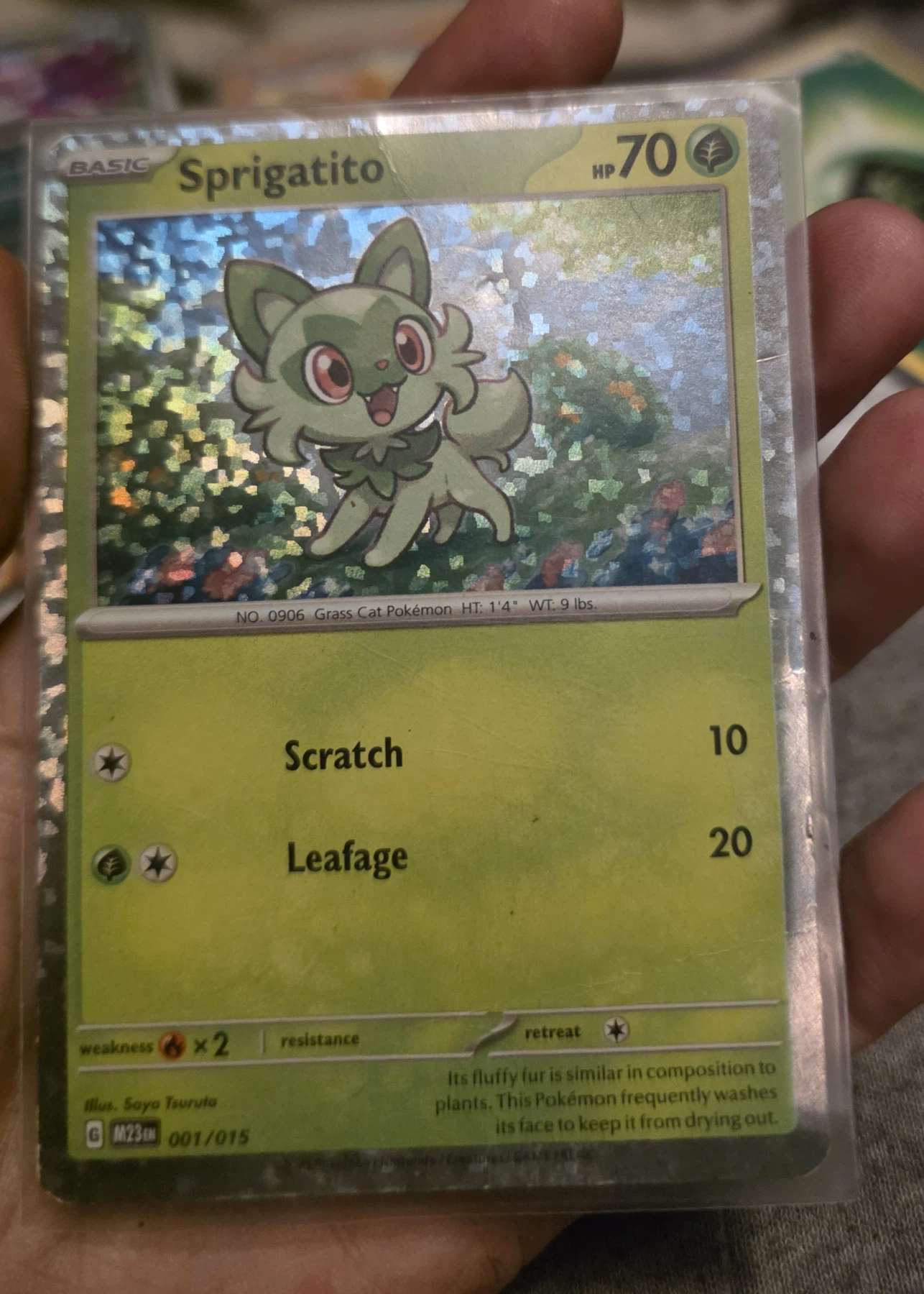 Sprigatito 001/15 McDonald's Collection 2023 front card photo in PokeToGrade pregrading report