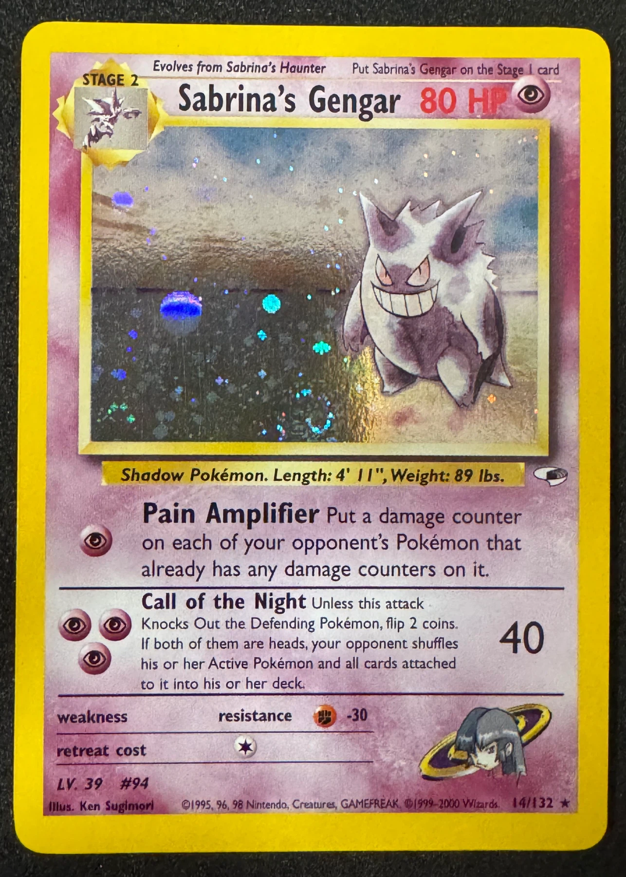 Sabrina's Gengar 014/132 Gym Heroes front card photo in PokeToGrade pregrading report