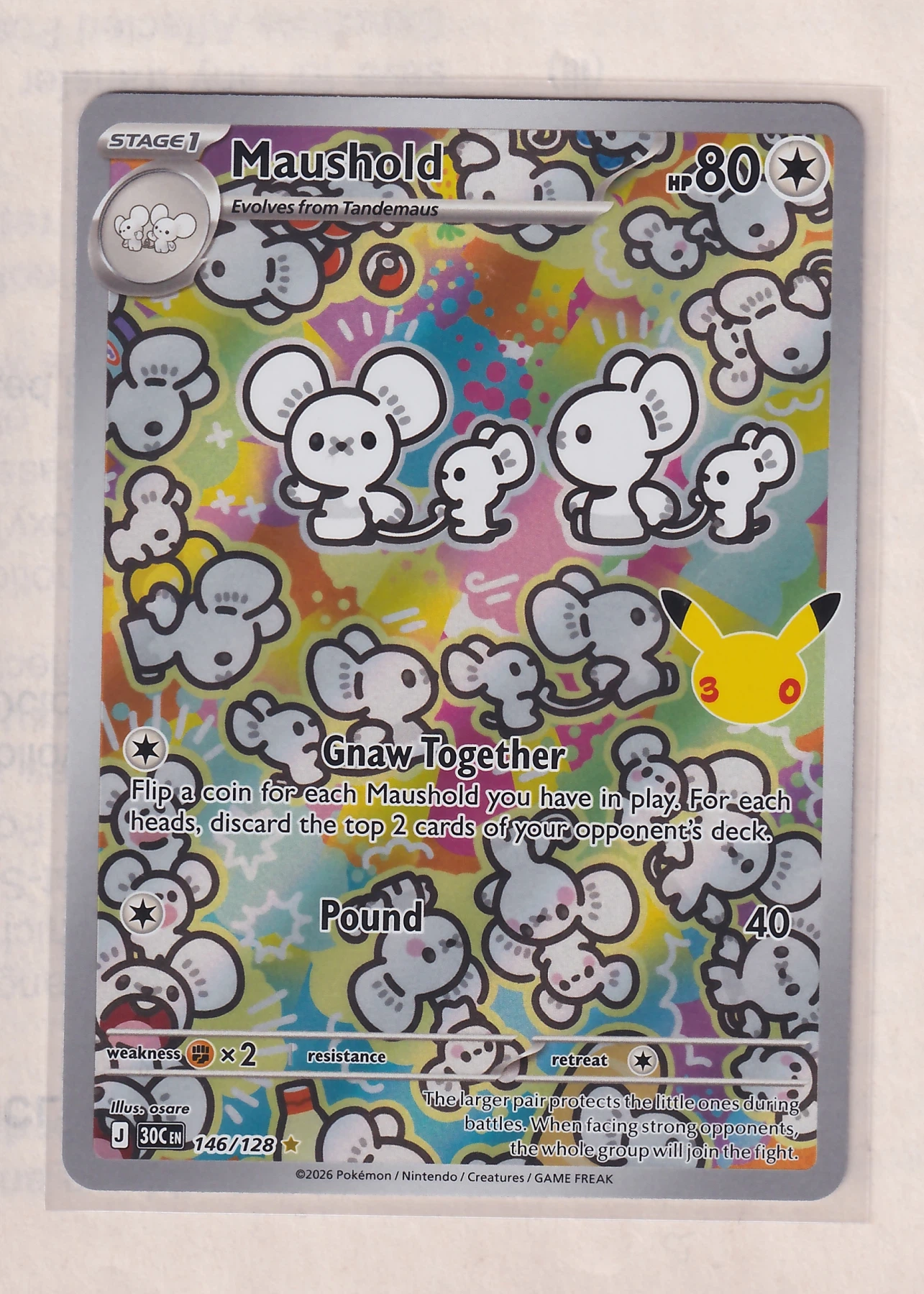 Maushold 146/128 30th Celebration front card photo in PokeToGrade pregrading report
