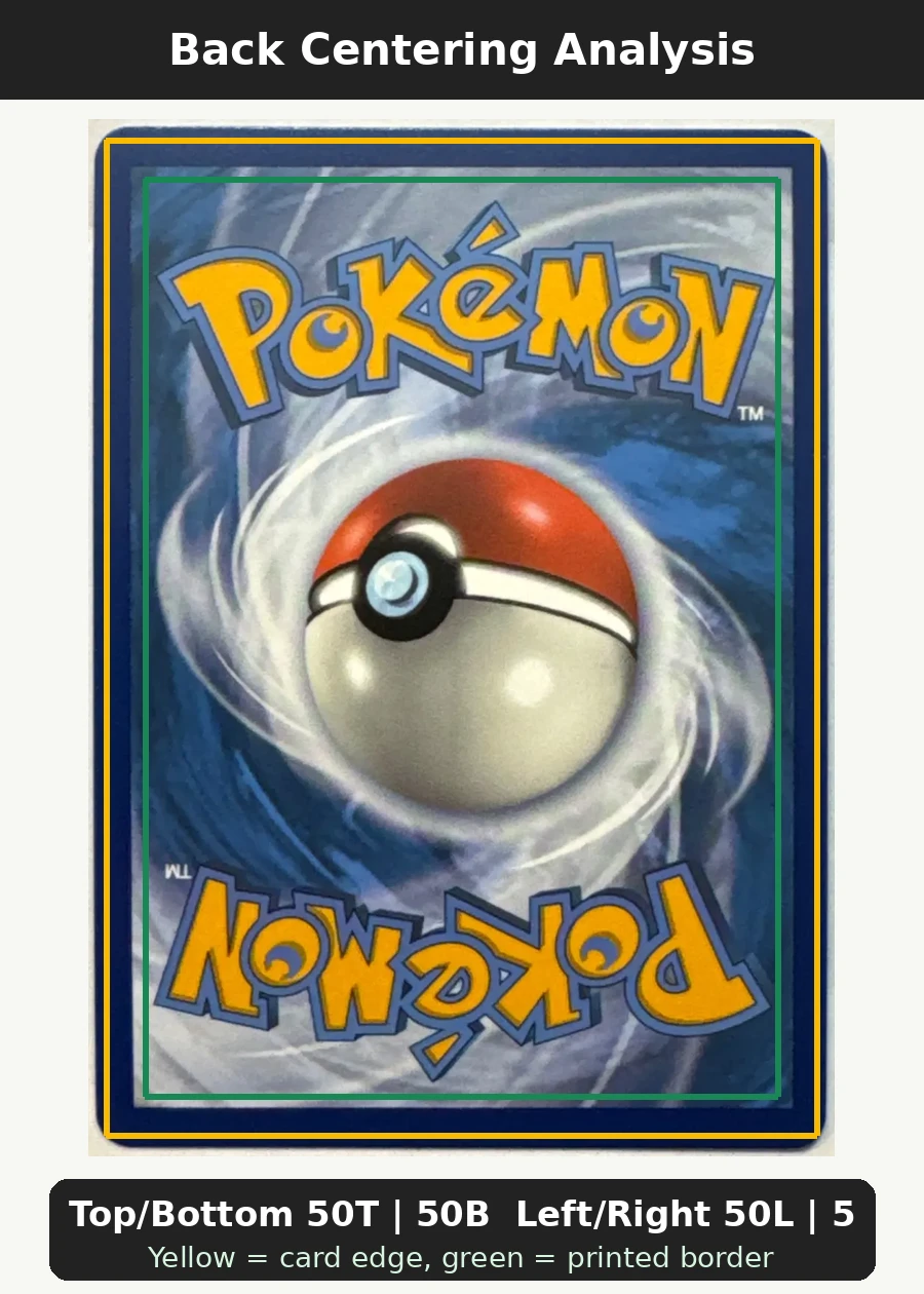Charizard V SWSH050/307 SWSH Black Star Promos back centering analysis showing Top/Bottom 50T | 50B and Left/Right 50L | 50R.
