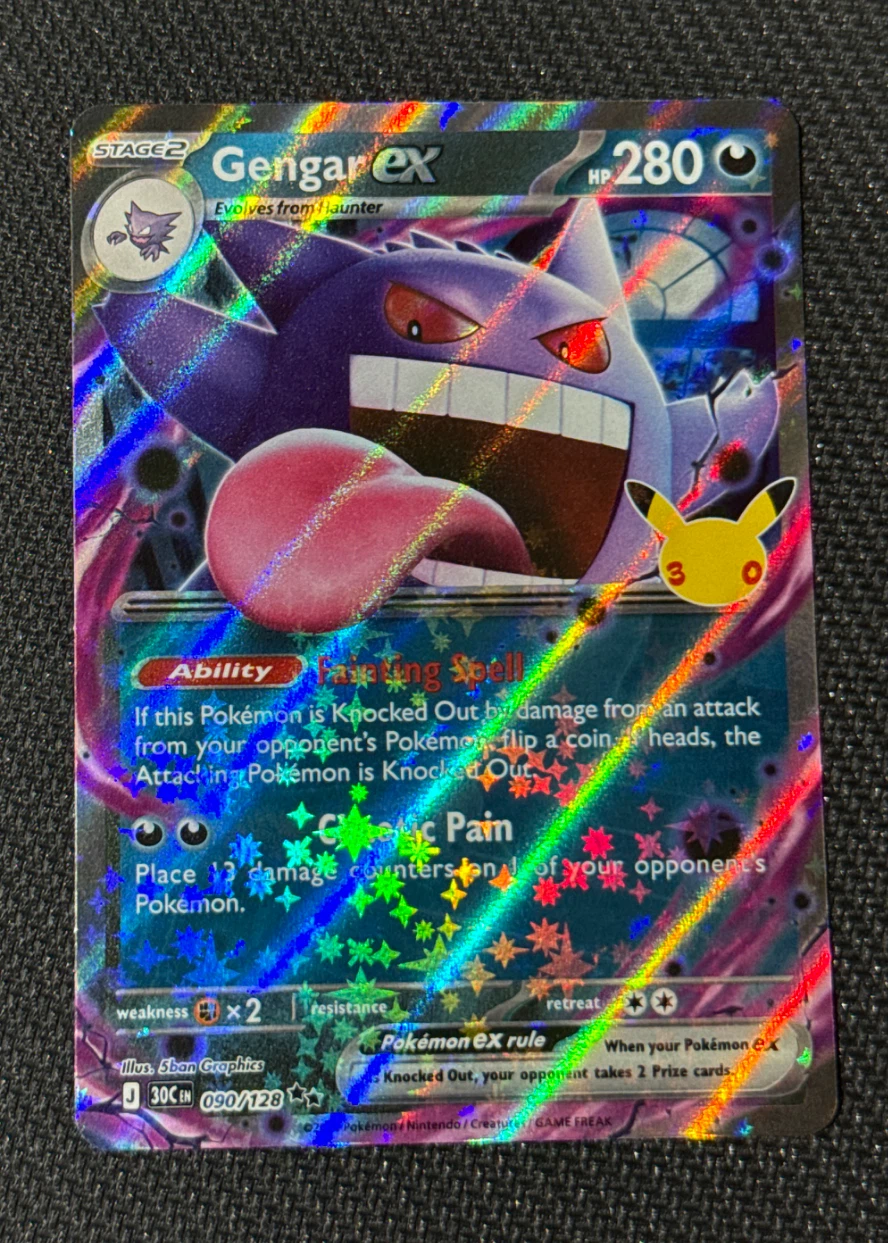 Gengar ex 090/128 30th Celebration front card photo in PokeToGrade pregrading report