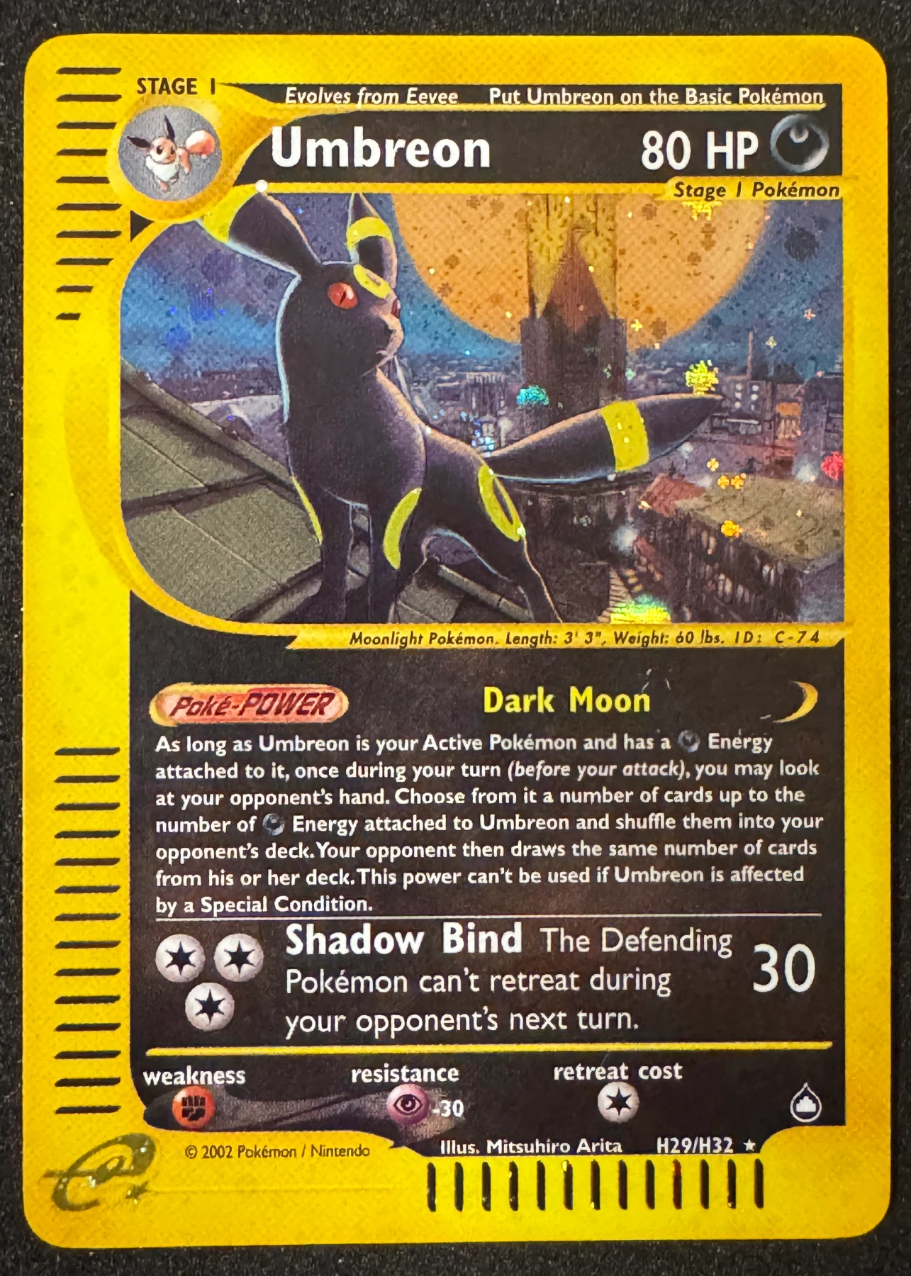 Umbreon H29/147 Aquapolis front card photo in PokeToGrade pregrading report