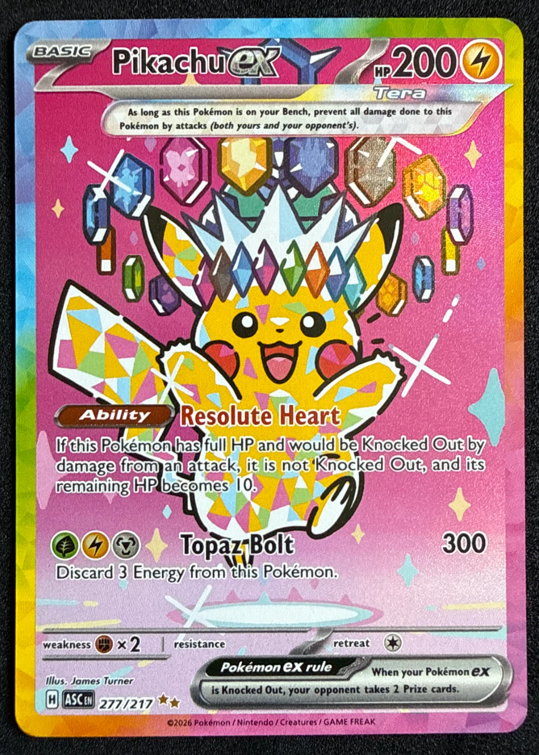 Pikachu ex 277/217 Ascended Heroes front card photo in PokeToGrade pregrading report