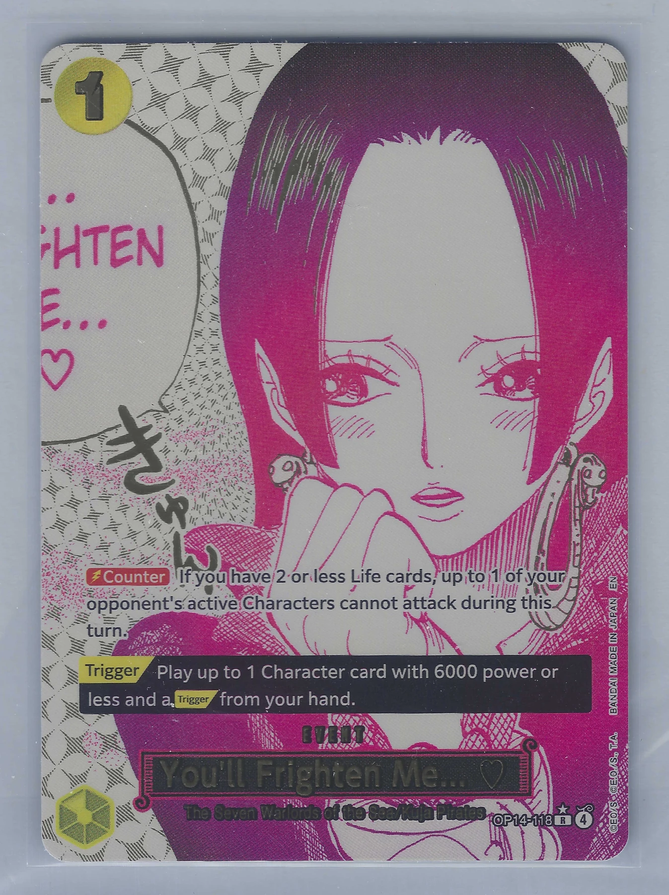 You'll Frighten Me... (OP14-118) OP14-118 The Azure Sea's Seven front card photo in PokeToGrade pregrading report