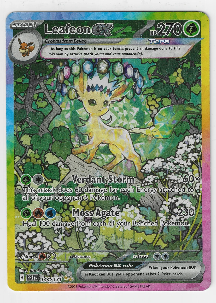 Leafeon ex 144/131 Prismatic Evolutions front card photo in PokeToGrade pregrading report