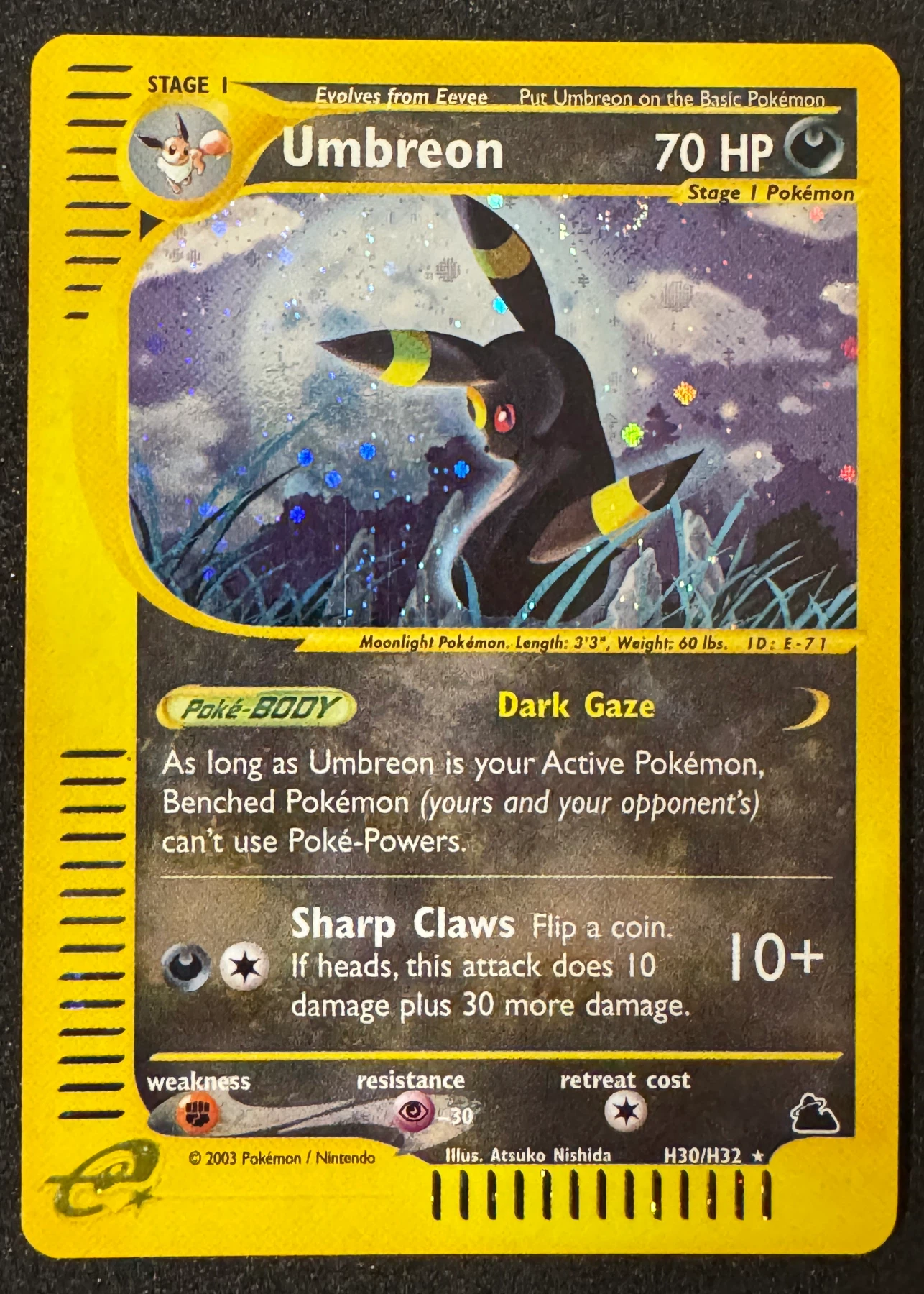 Umbreon H30/144 Skyridge front card photo in PokeToGrade pregrading report