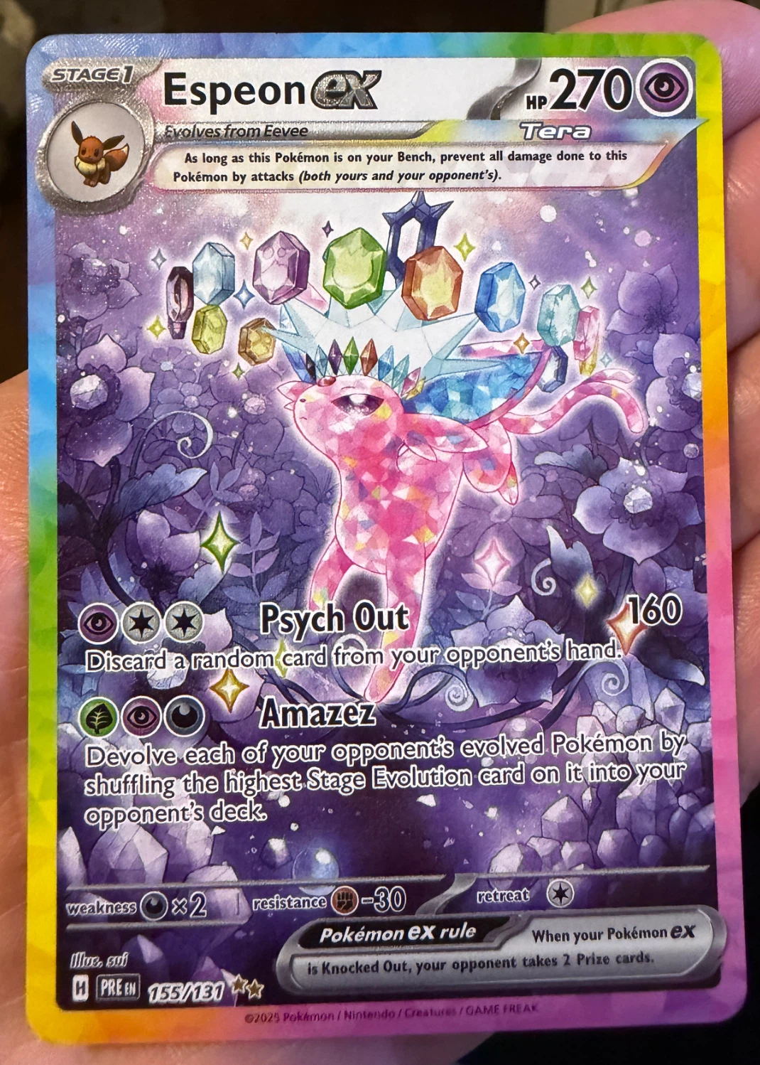 Espeon ex 155/131 Prismatic Evolutions front card photo in PokeToGrade pregrading report