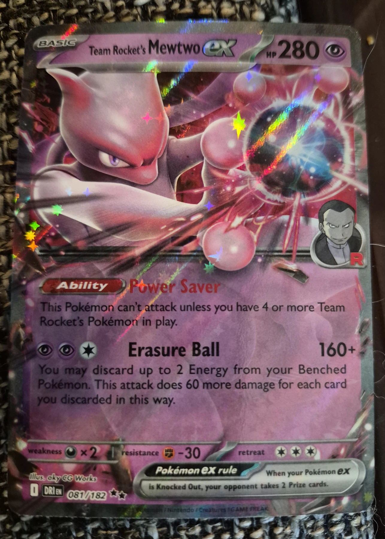 Team Rocket's Mewtwo ex 081/182 Destined Rivals front card photo in PokeToGrade pregrading report