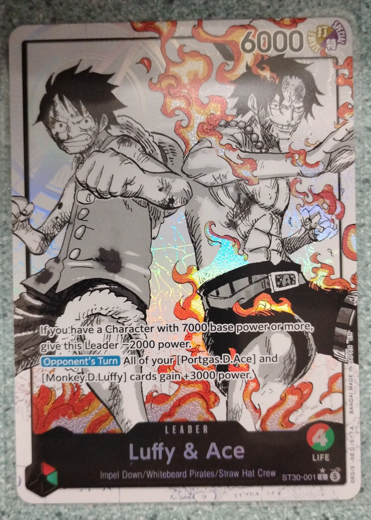 Luffy & Ace ST30-001 Starter Deck EX: Luffy & Ace front card photo in PokeToGrade pregrading report