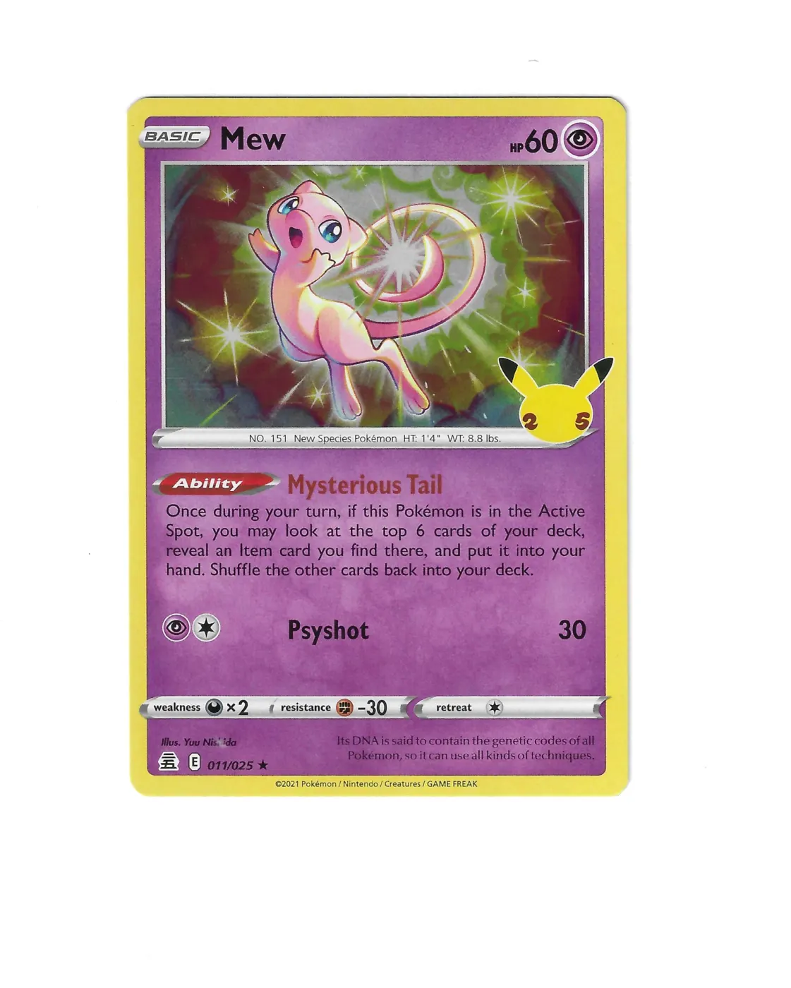 Mew 011/25 Celebrations front card photo in PokeToGrade pregrading report