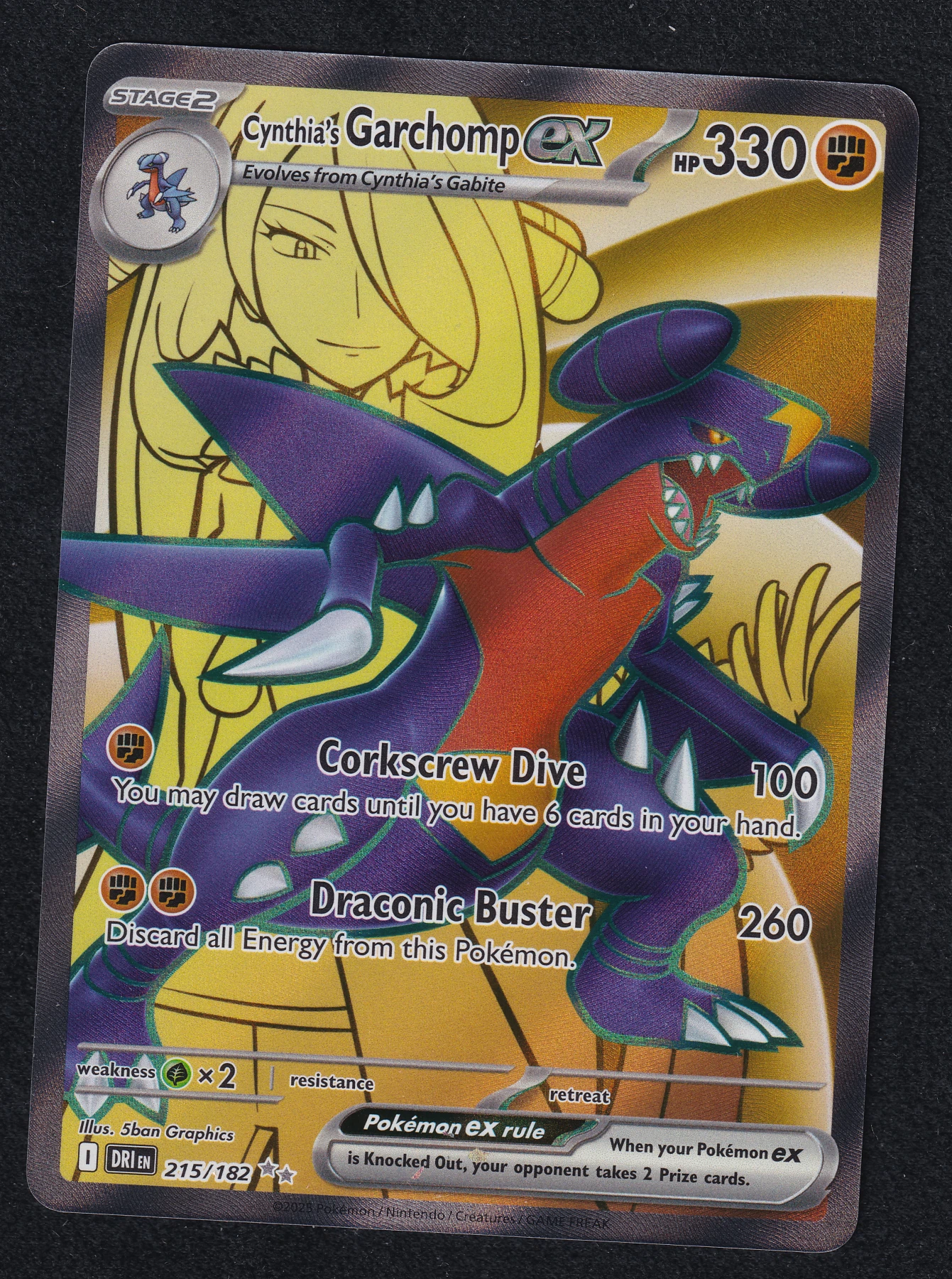 Cynthia's Garchomp ex 215/182 Destined Rivals front card photo in PokeToGrade pregrading report