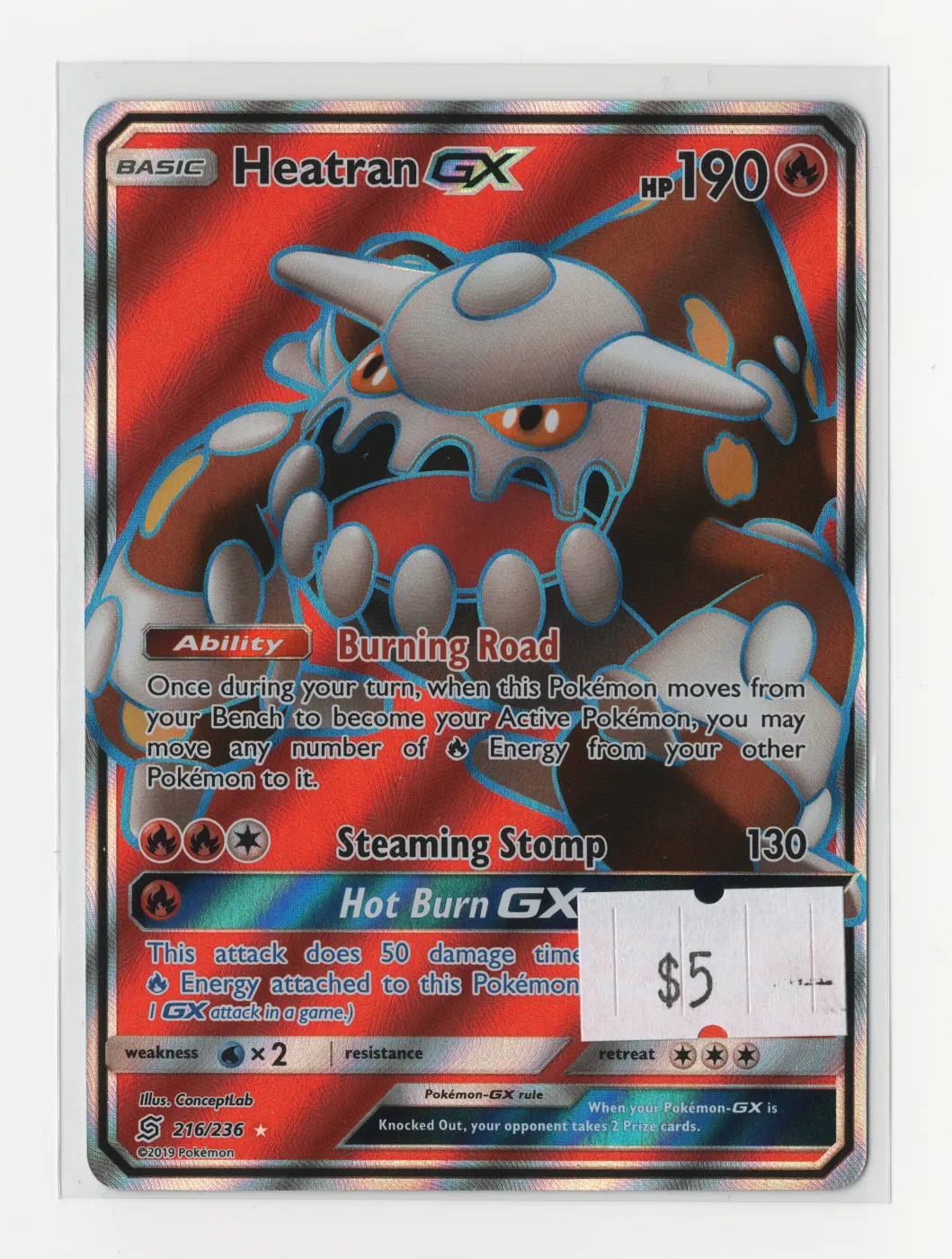 Heatran GX 216/236 Unified Minds front card photo in PokeToGrade pregrading report