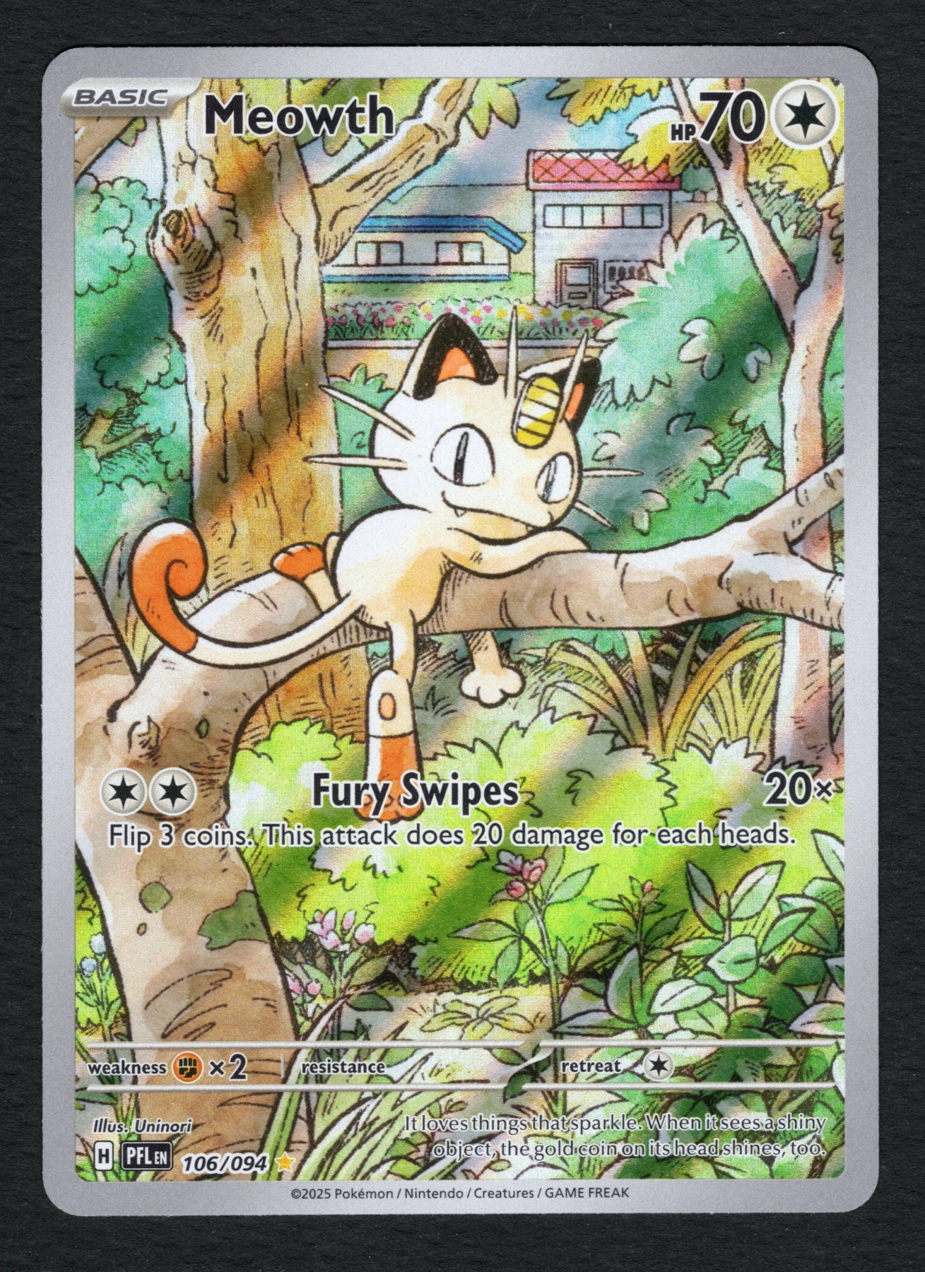 Meowth 106/94 Phantasmal Flames front card photo in PokeToGrade pregrading report