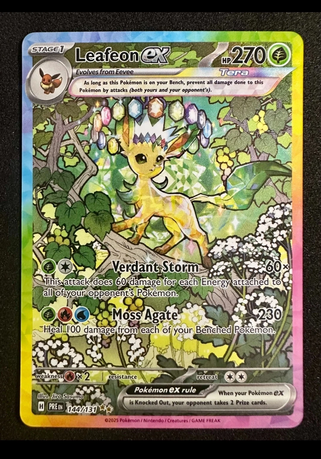 Leafeon ex 144/131 Prismatic Evolutions front card photo in PokeToGrade pregrading report
