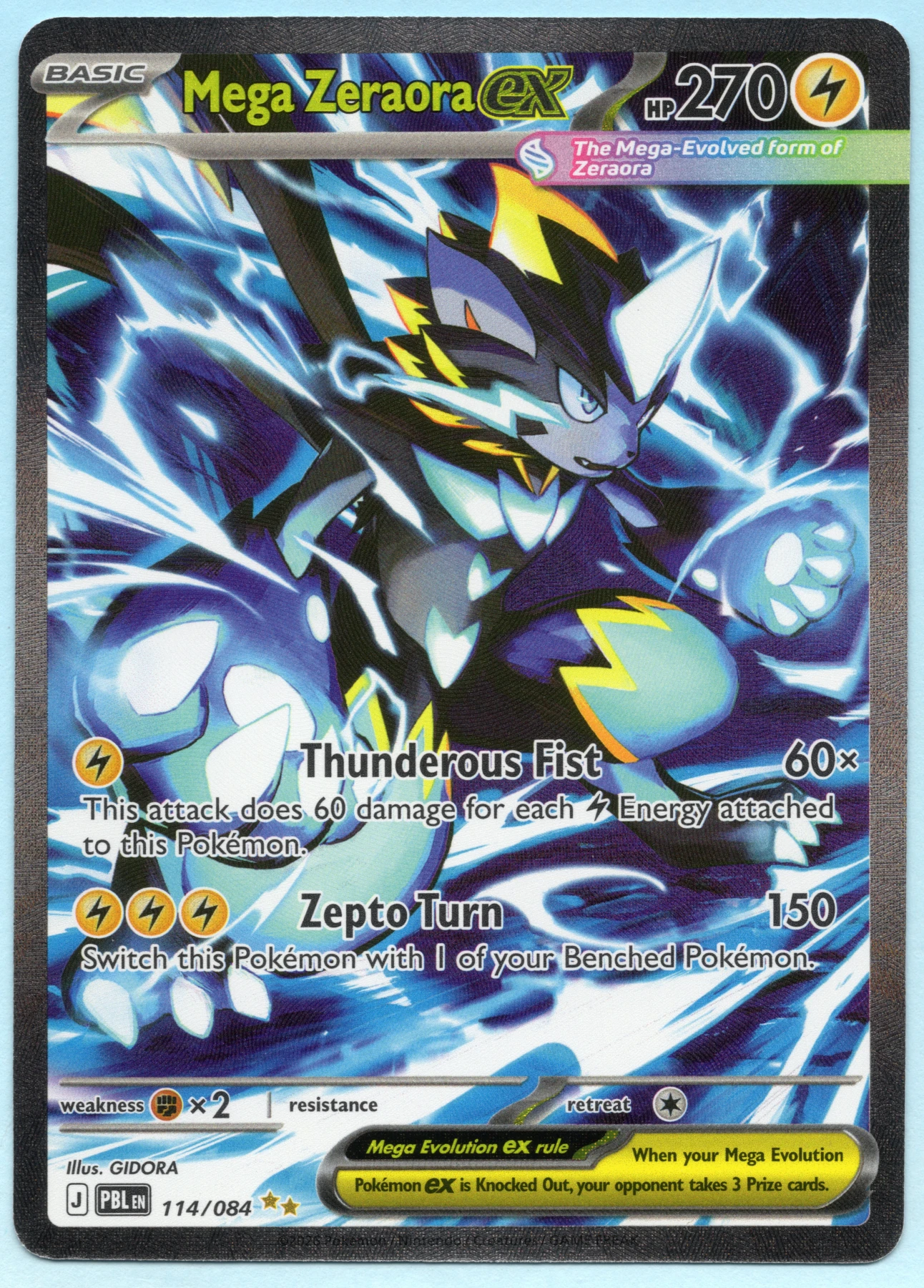 Mega Zeraora ex 114/84 Pitch Black front card photo in PokeToGrade pregrading report