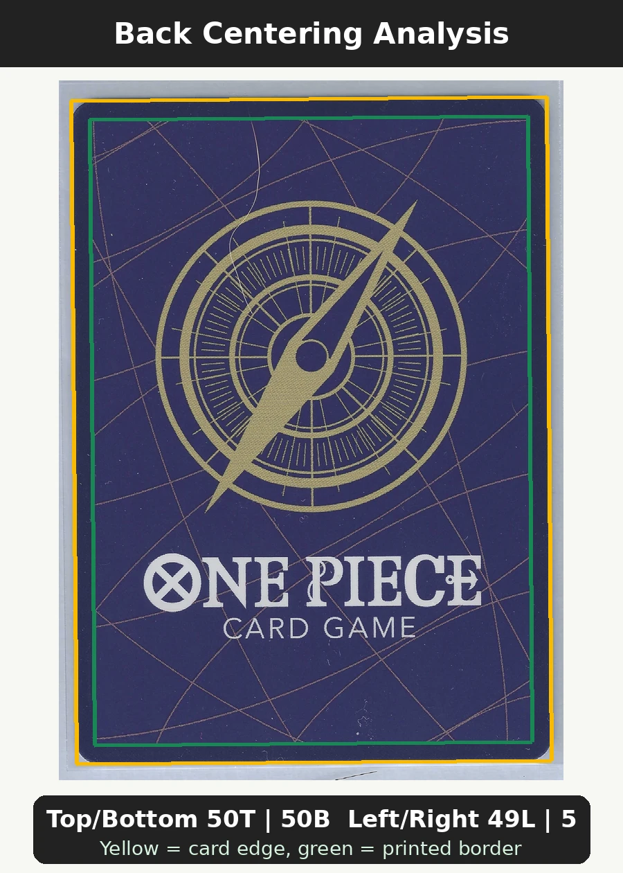 Portgas.D.Ace (ST15-005) ST15-005 One Piece Promotion Cards back centering analysis showing Top/Bottom 50T | 50B and Left/Right 49L | 51R.