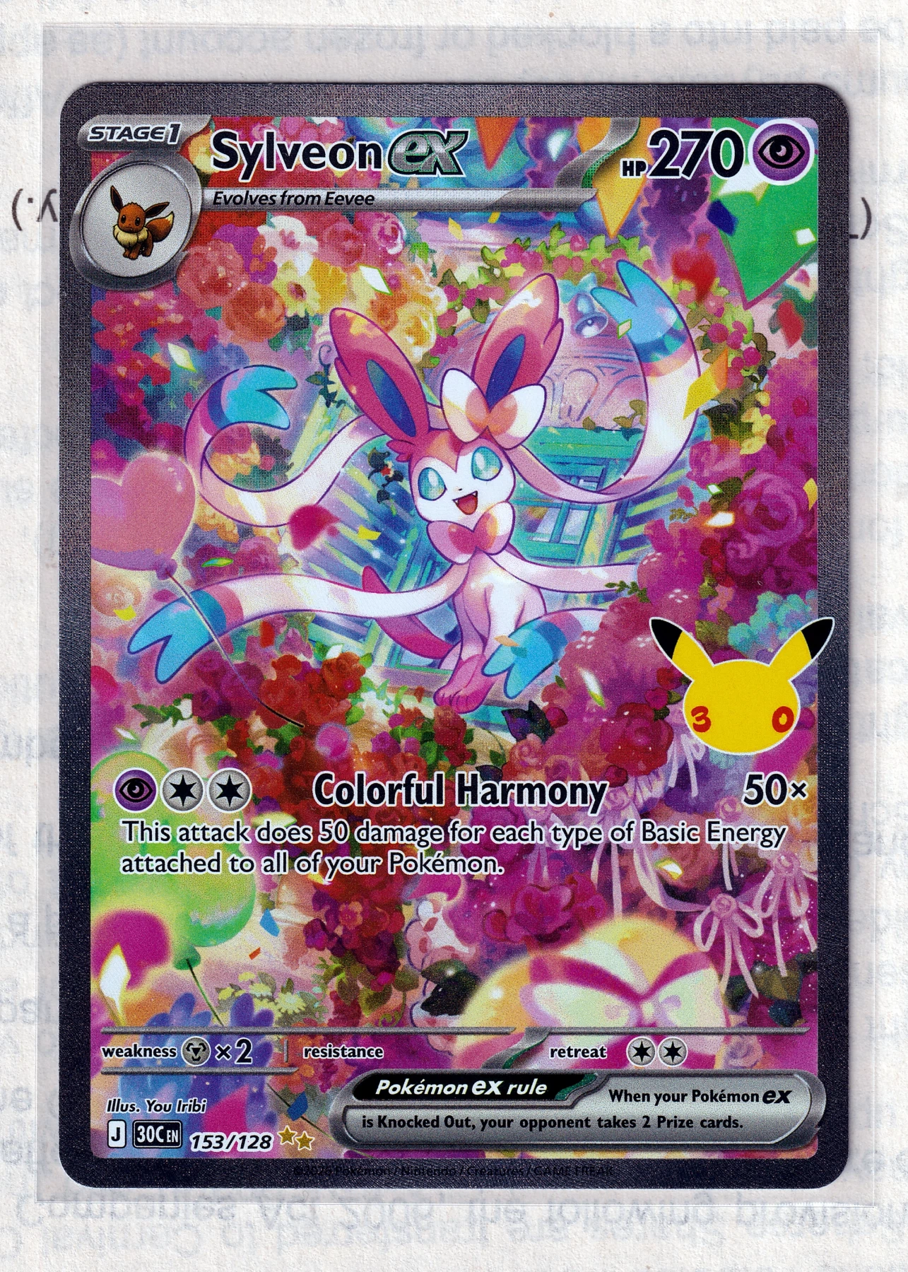 Sylveon ex 153/128 30th Celebration front card photo in PokeToGrade pregrading report