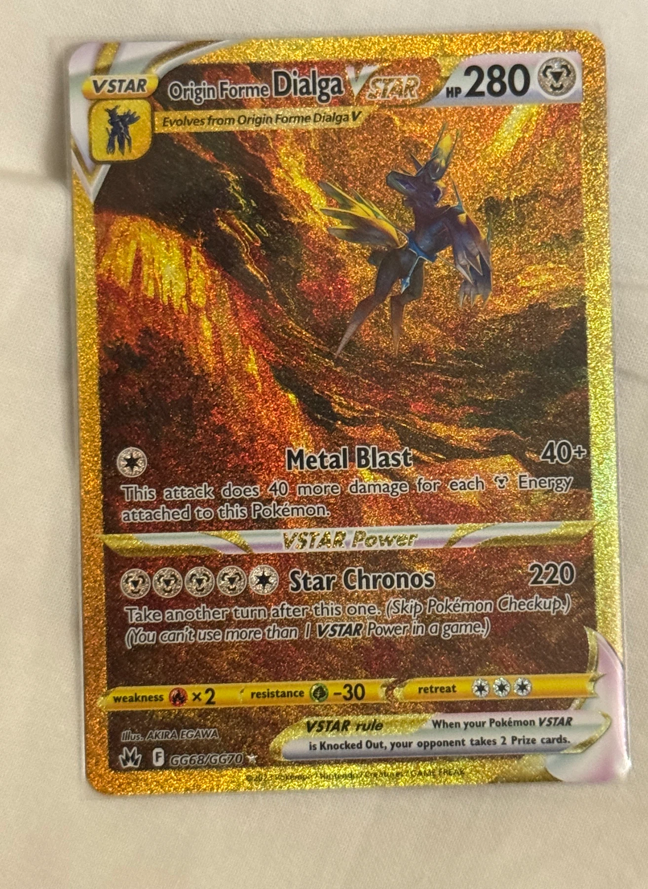 Origin Forme Dialga VSTAR GG68/159 Crown Zenith front card photo in PokeToGrade pregrading report