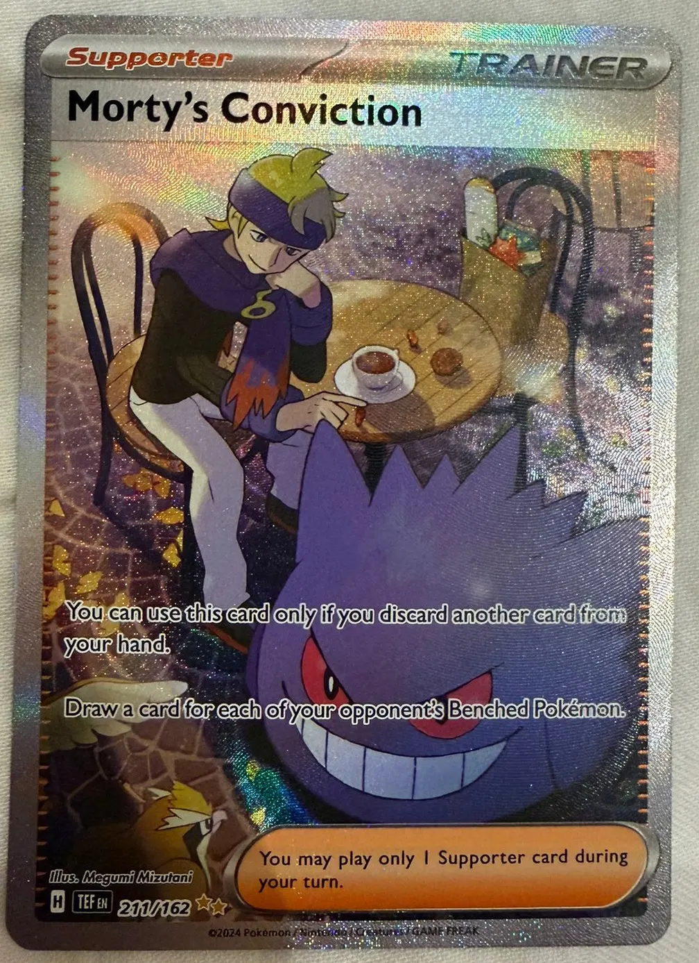 Morty's Conviction 211/162 Temporal Forces front card photo in PokeToGrade pregrading report