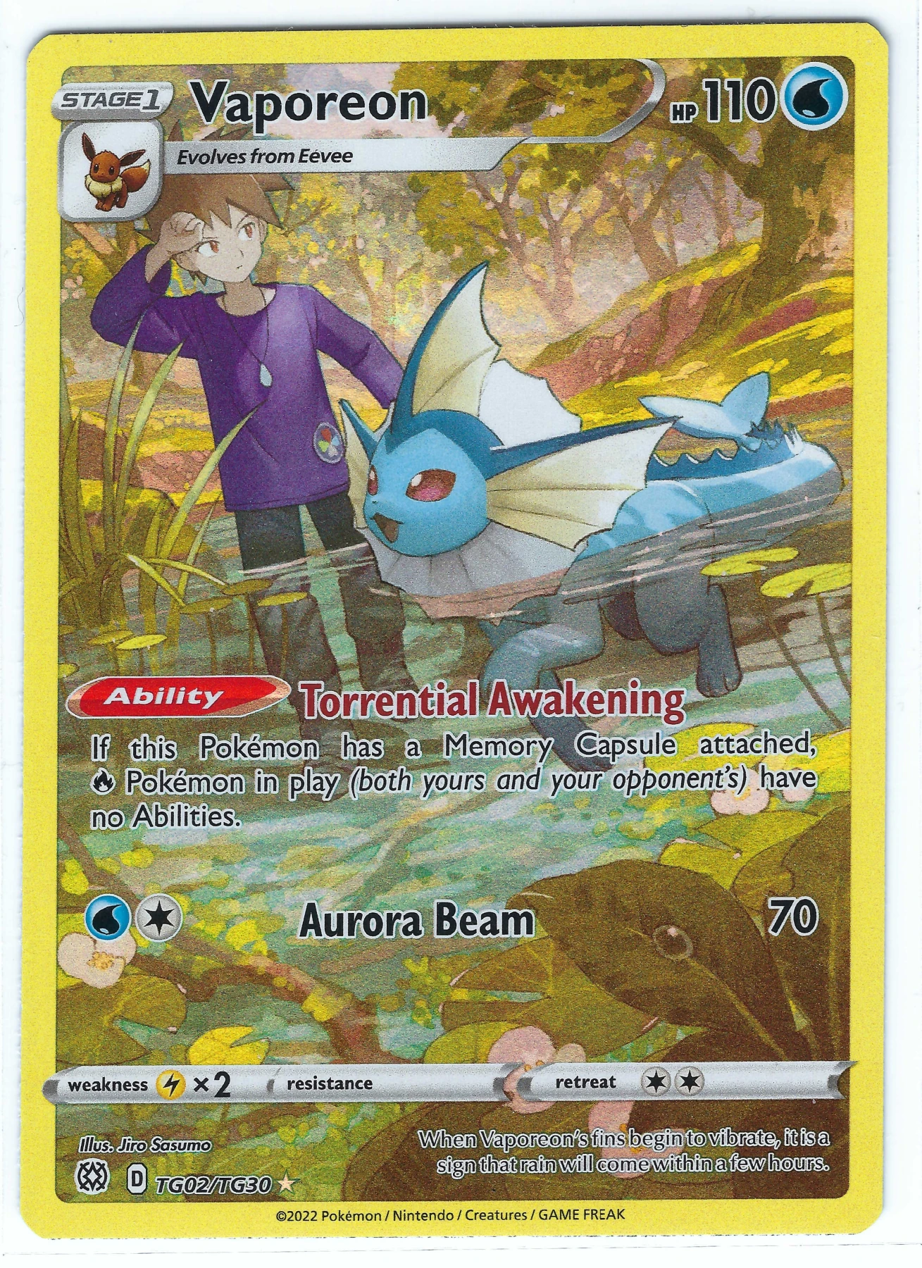 Vaporeon TG02/172 Brilliant Stars front card photo in PokeToGrade pregrading report