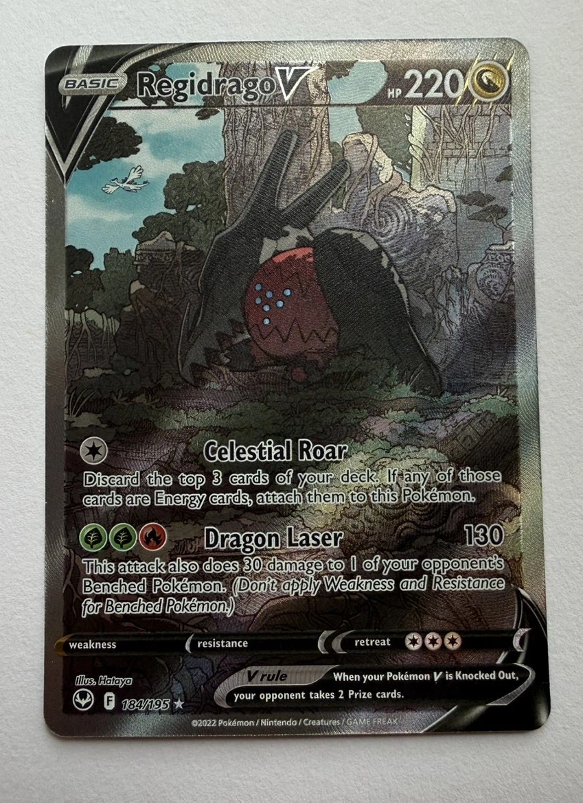 Regidrago V 184/195 Silver Tempest front card photo in PokeToGrade pregrading report