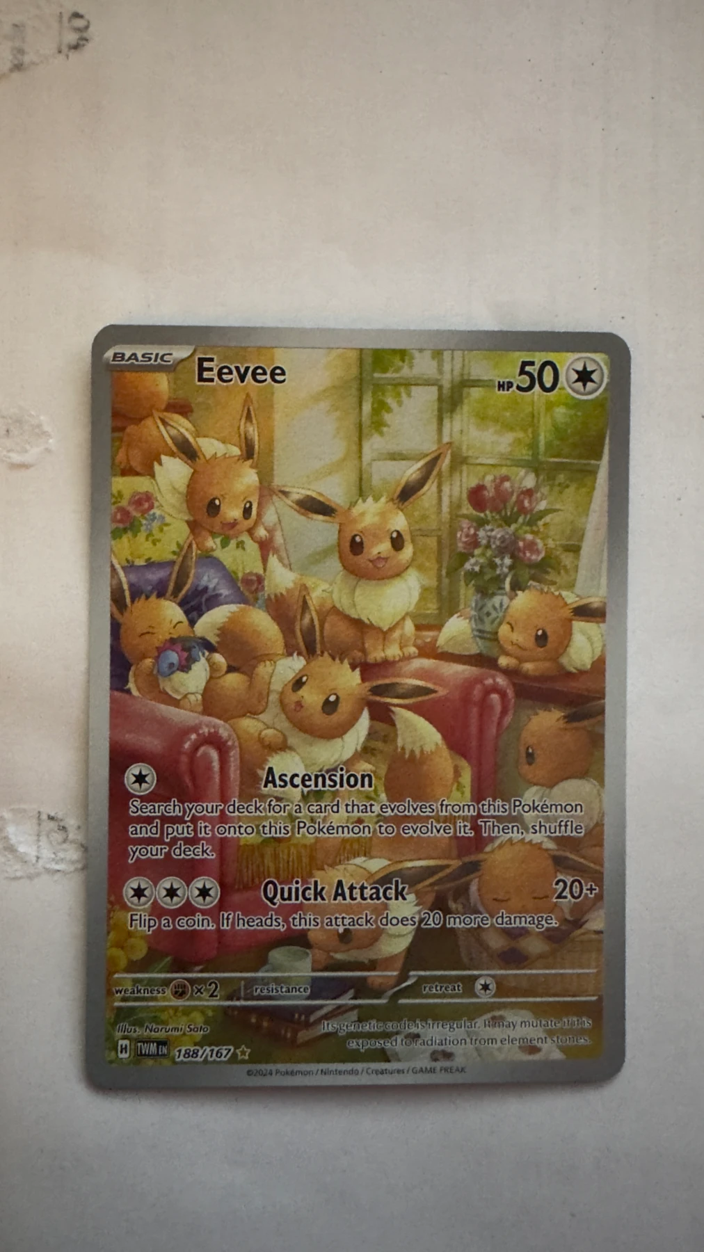 Eevee 188/167 Twilight Masquerade front card photo in PokeToGrade pregrading report