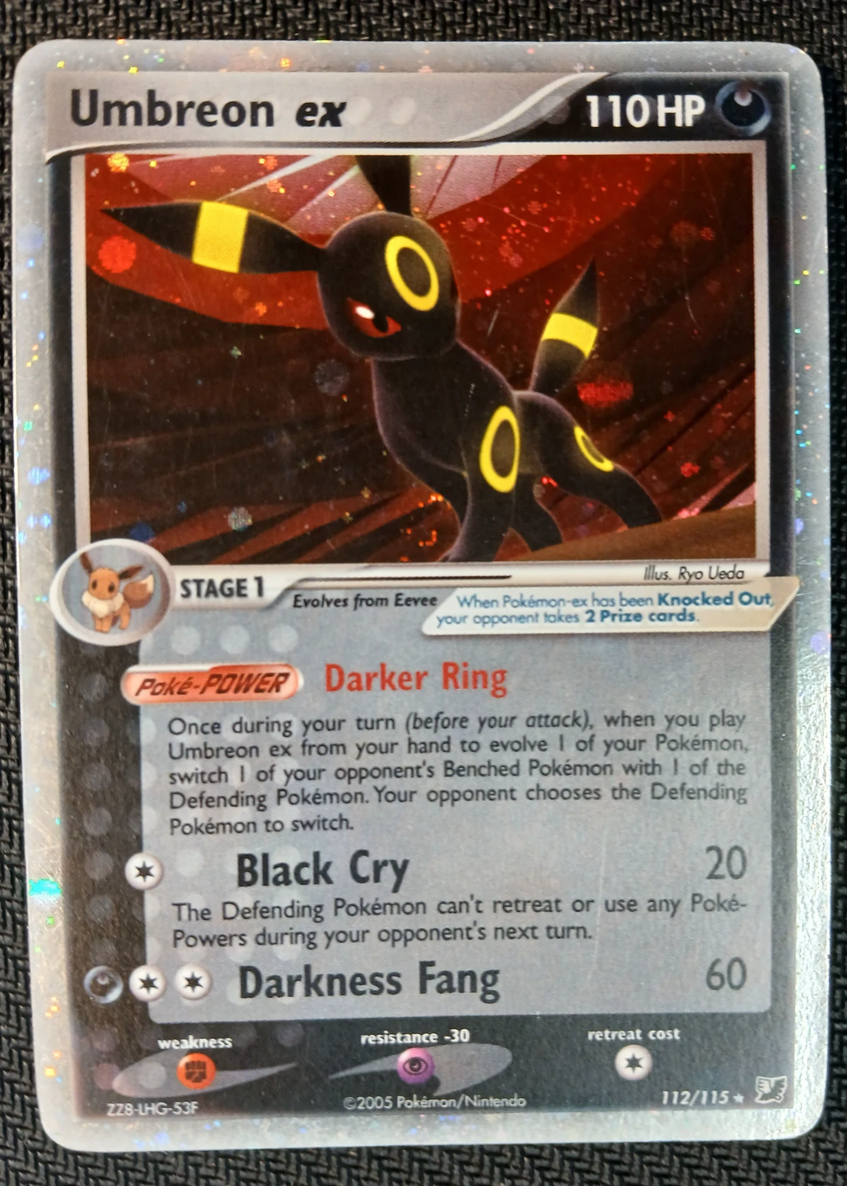 Umbreon ex 112/115 Unseen Forces front card photo in PokeToGrade pregrading report