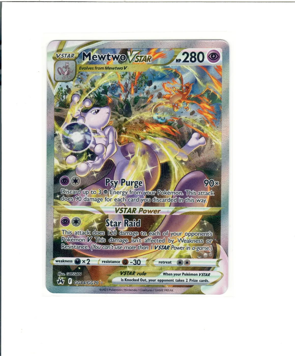 Mewtwo VSTAR GG44/159 Crown Zenith front card photo in PokeToGrade pregrading report