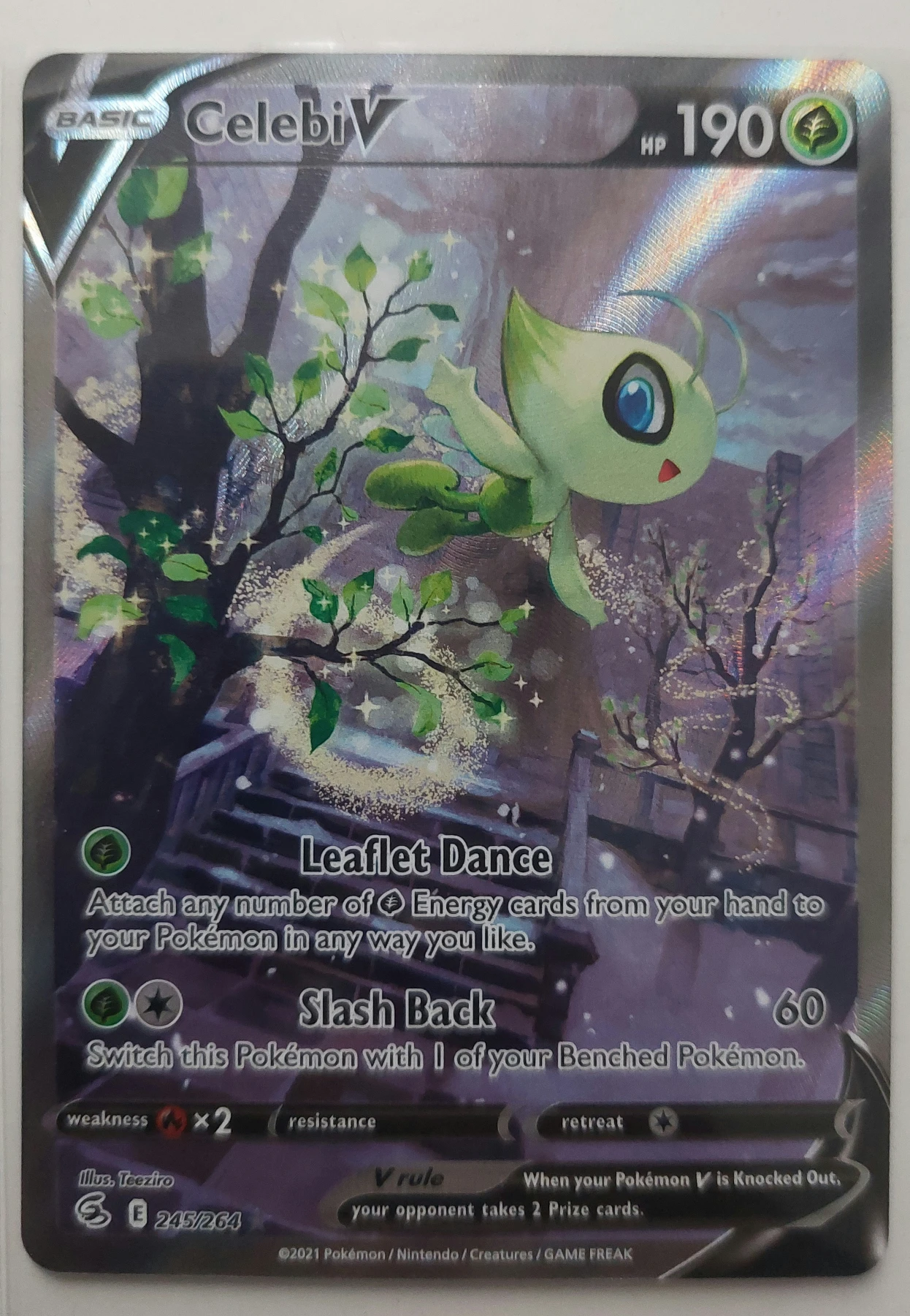 Celebi V 245/264 Fusion Strike front card photo in PokeToGrade pregrading report
