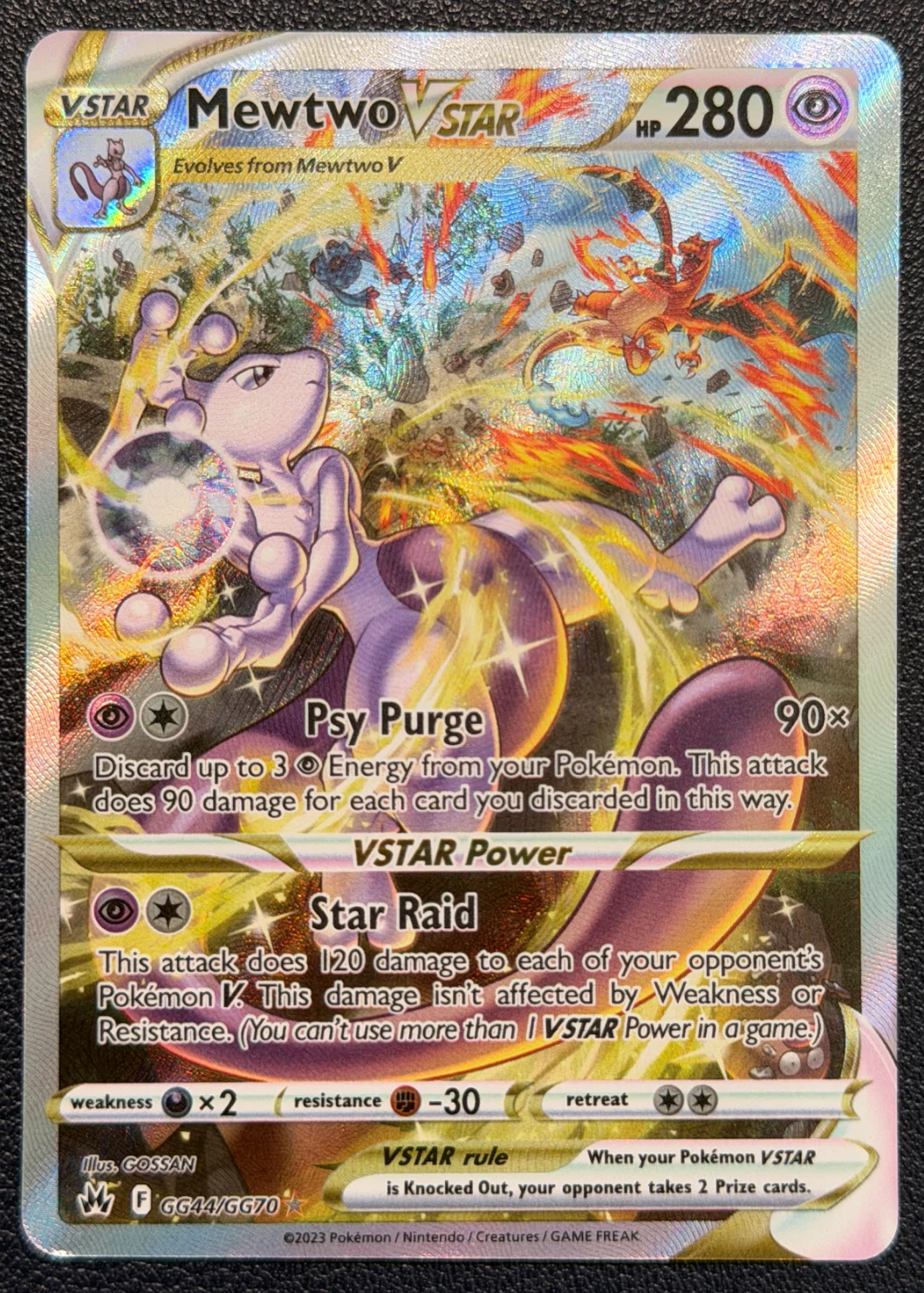 Mewtwo VSTAR GG44/159 Crown Zenith front card photo in PokeToGrade pregrading report