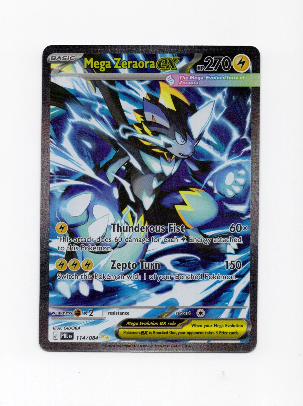 Mega Zeraora ex 114/84 Pitch Black front card photo in PokeToGrade pregrading report