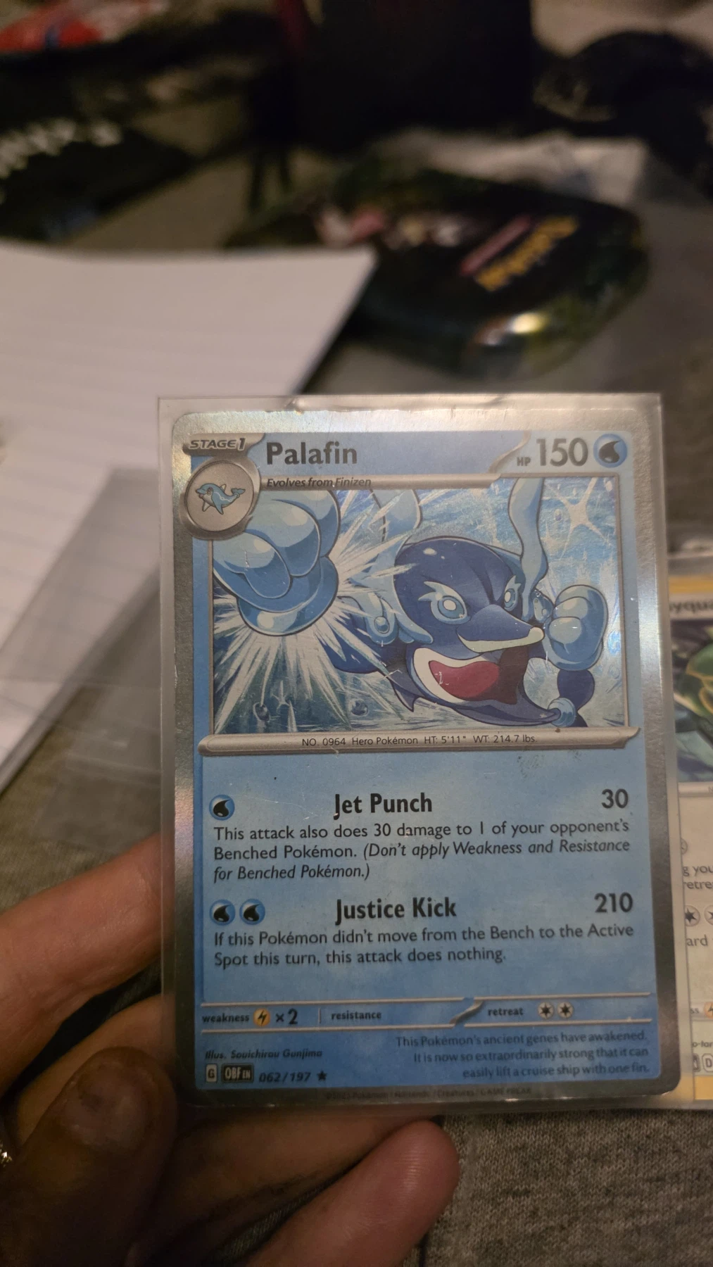 Palafin 062/197 Obsidian Flames front card photo in PokeToGrade pregrading report