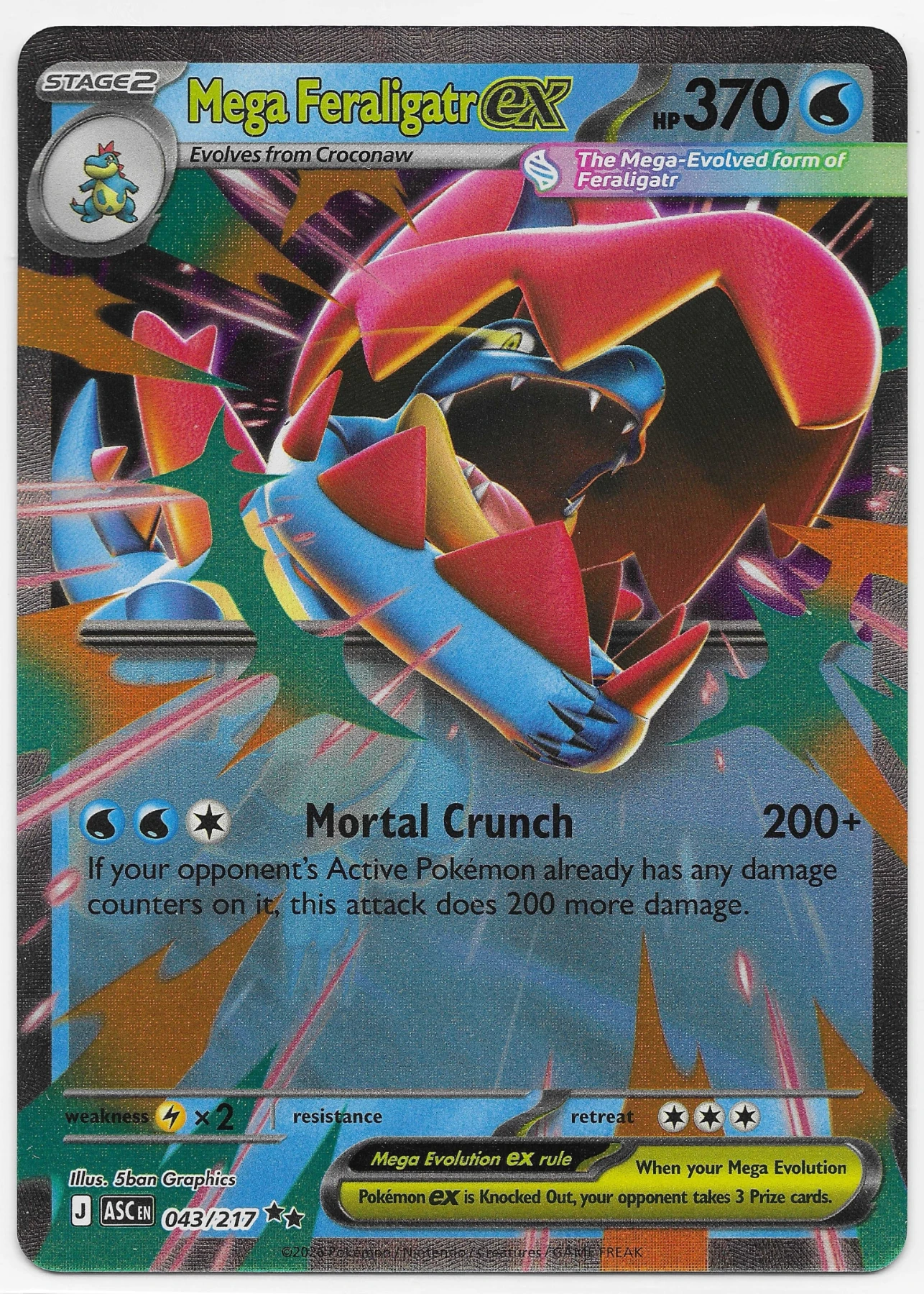 Mega Feraligatr ex 043/217 Ascended Heroes front card photo in PokeToGrade pregrading report