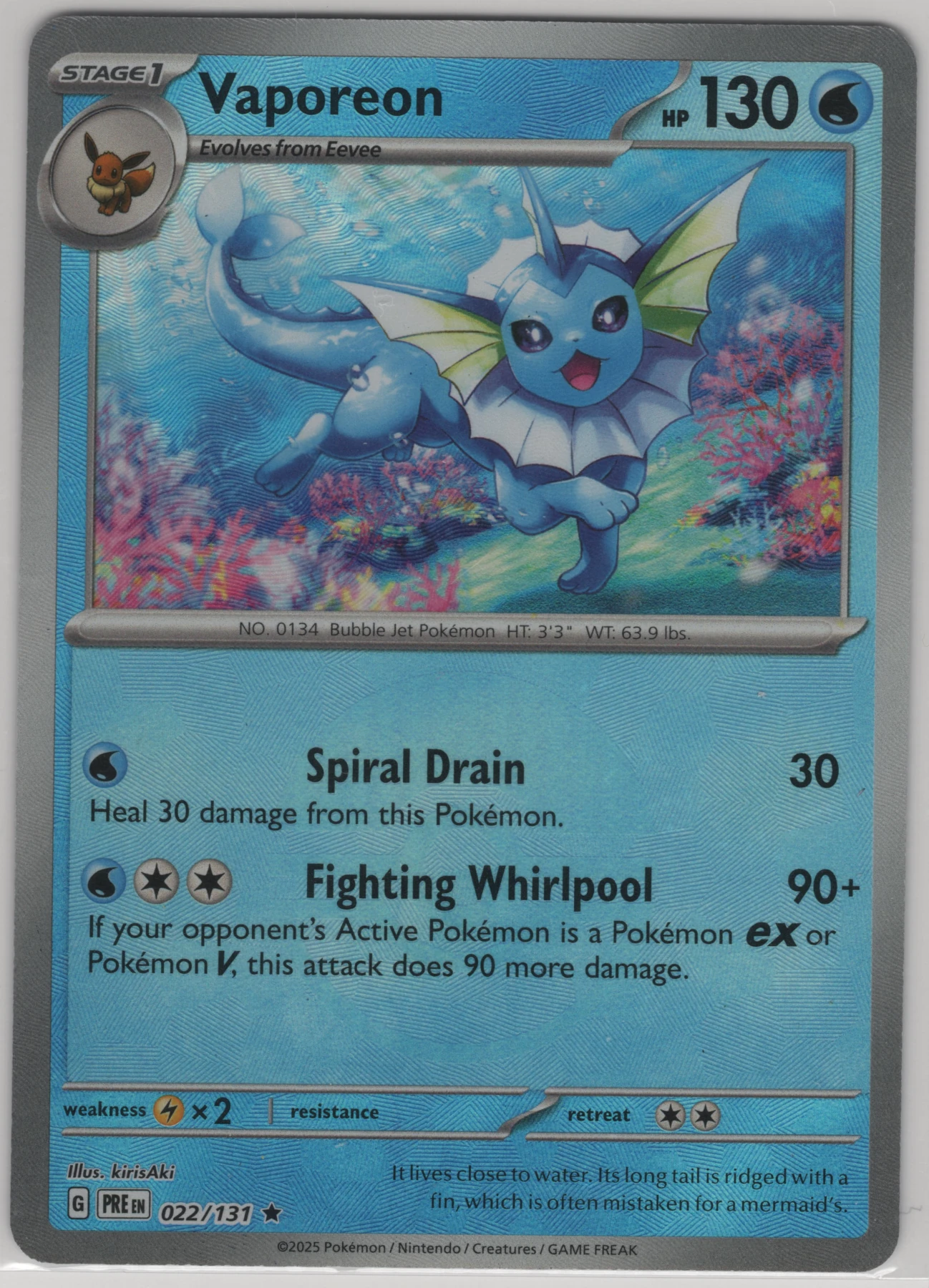 Vaporeon 022/131 (Pokeball Holo) Prismatic Evolutions front card photo in PokeToGrade pregrading report