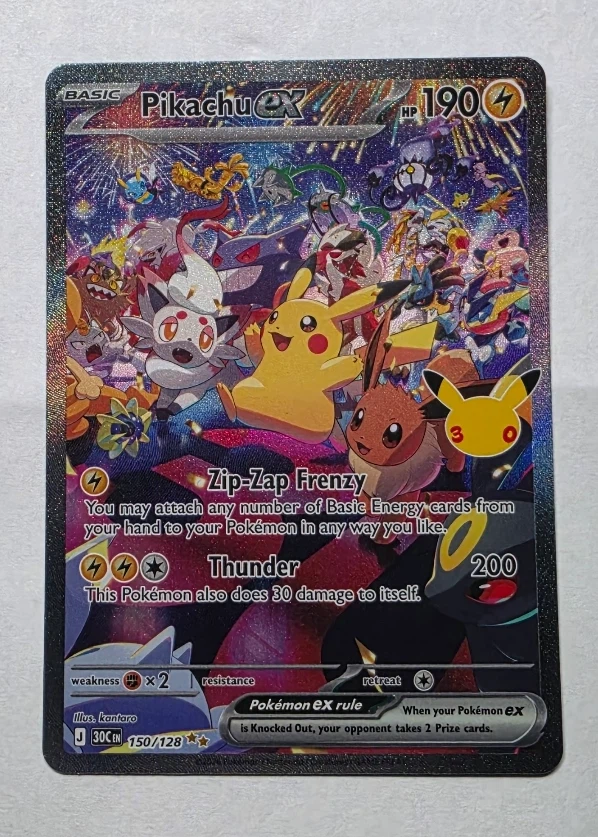 Pikachu ex 150/128 30th Celebration front card photo in PokeToGrade pregrading report