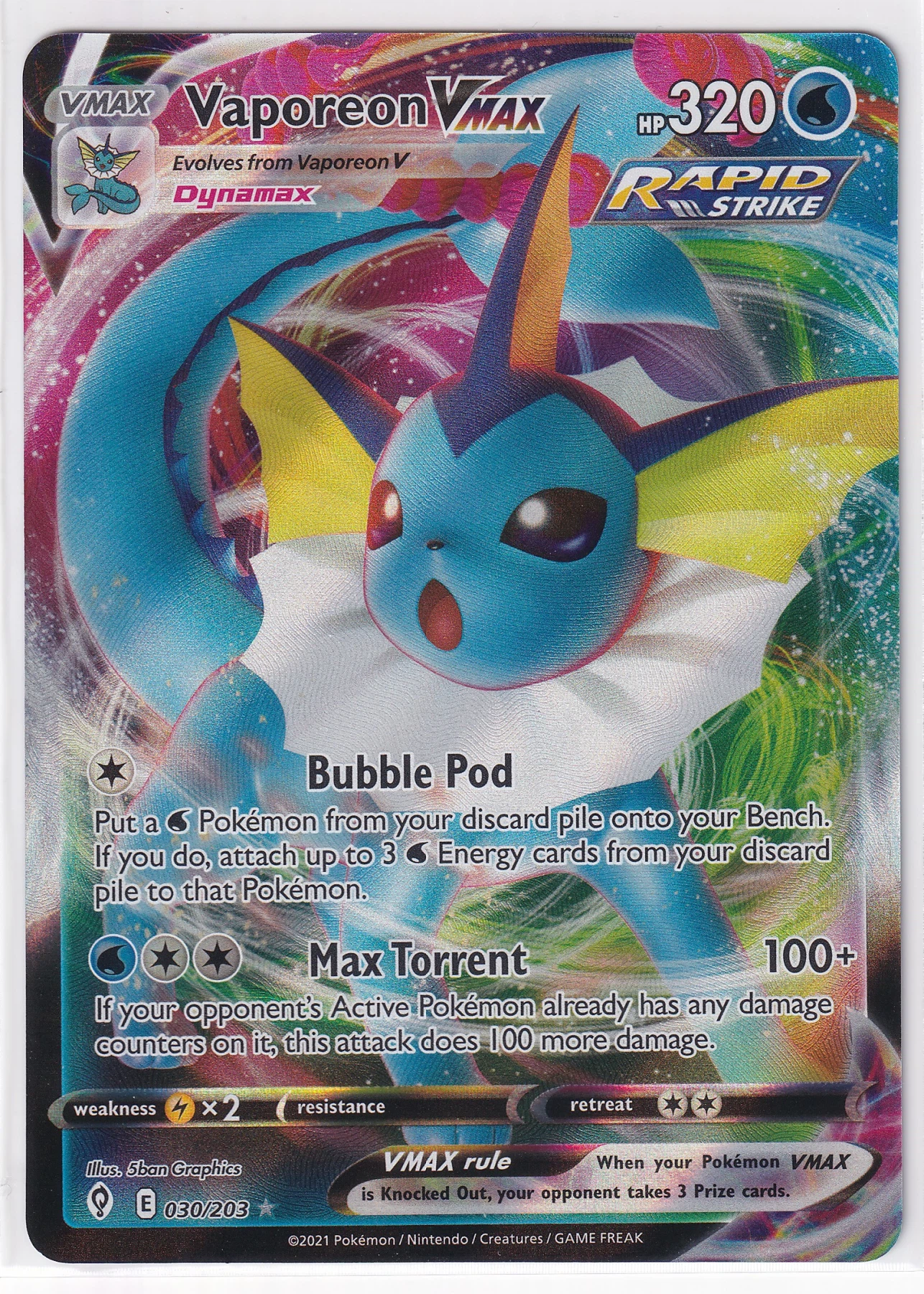 Vaporeon VMAX 030/203 Evolving Skies front card photo in PokeToGrade pregrading report