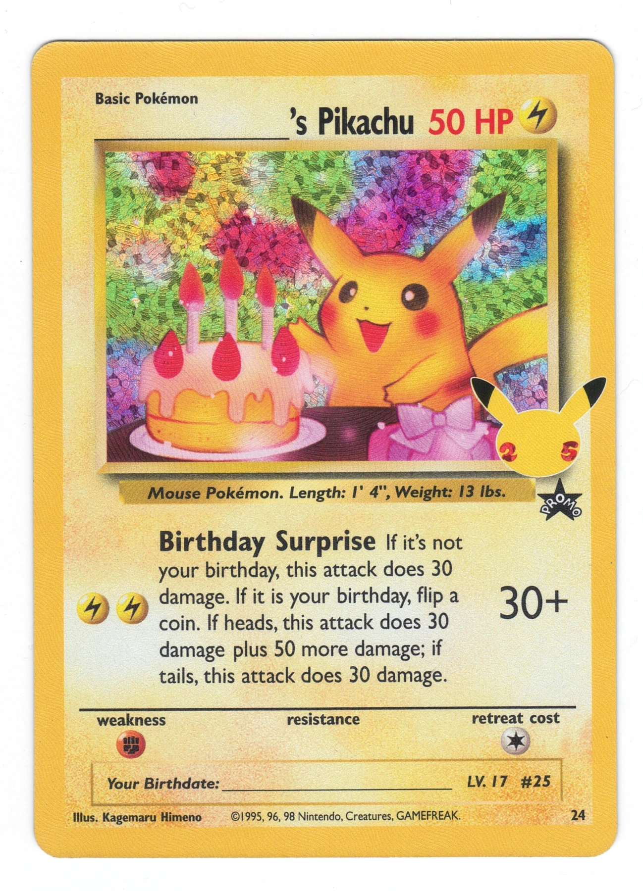 _____'s Pikachu 24A/25 Celebrations front card photo in PokeToGrade pregrading report