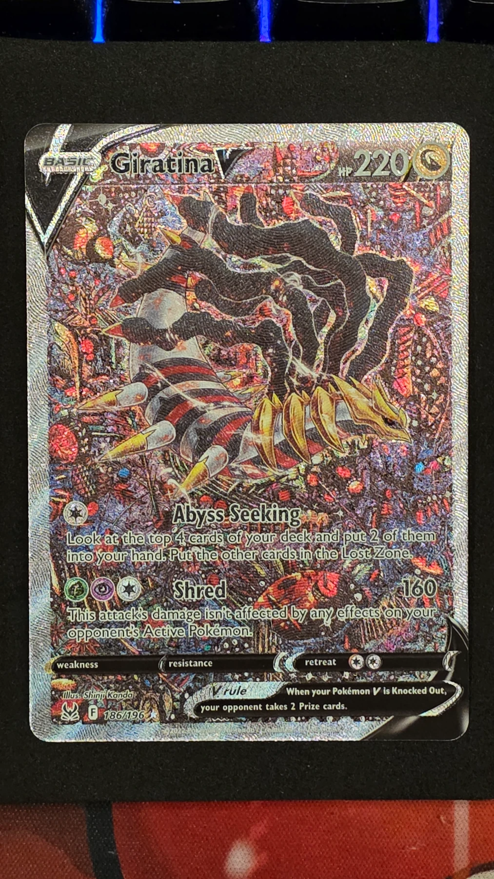 Giratina V 186/196 Lost Origin front card photo in PokeToGrade pregrading report