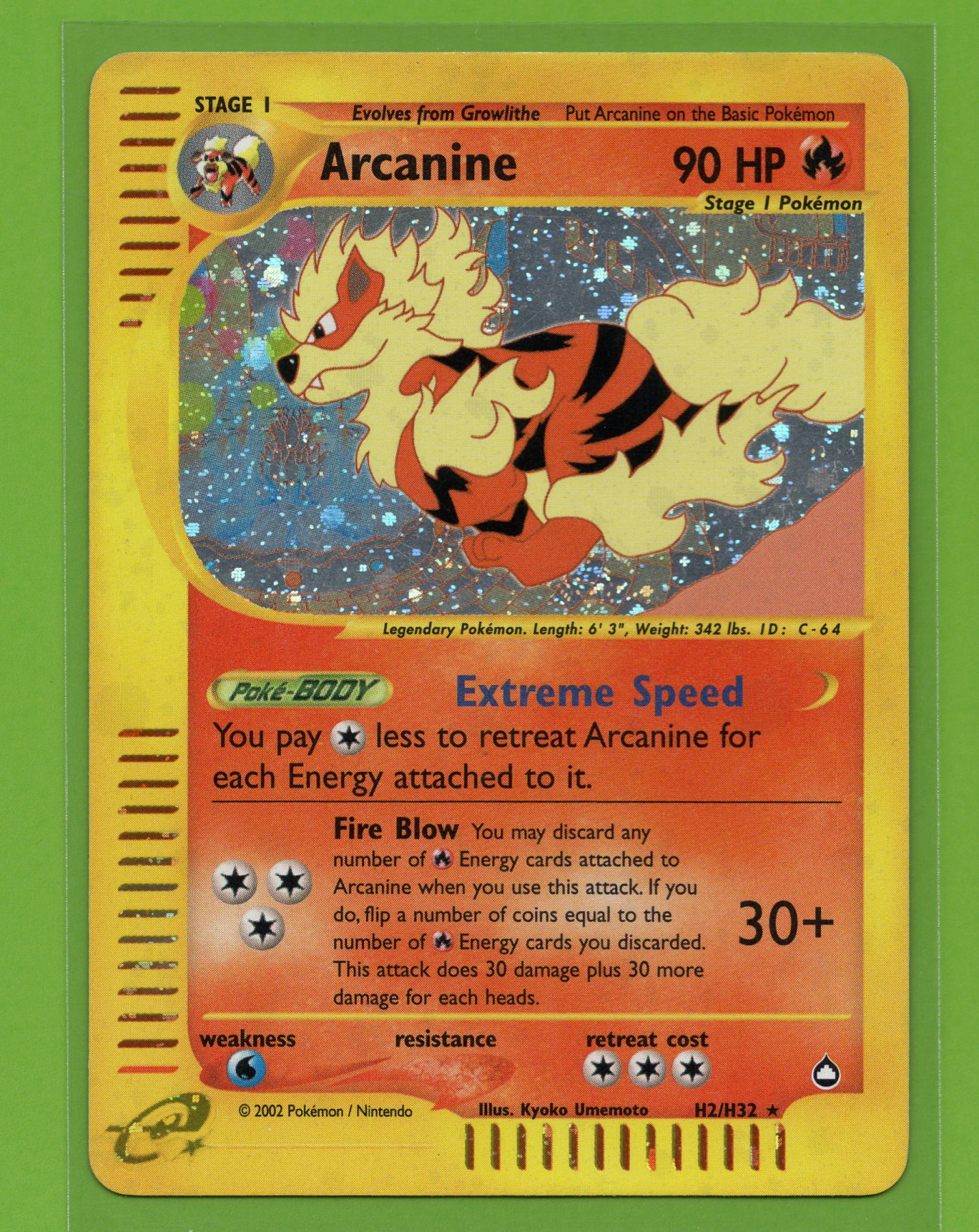 Arcanine H02/147 Aquapolis front card photo in PokeToGrade pregrading report
