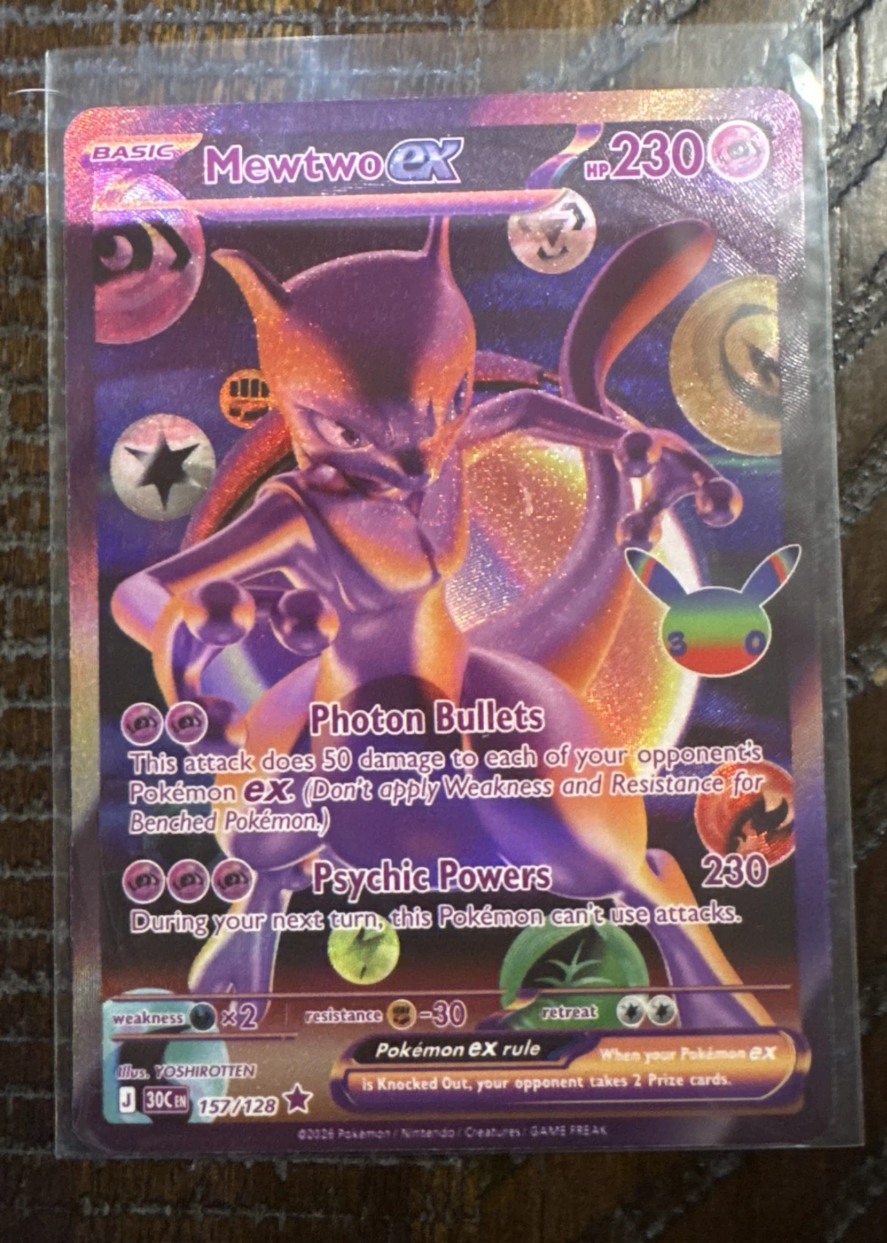 Mewtwo ex 157/128 30th Celebration front card photo in PokeToGrade pregrading report