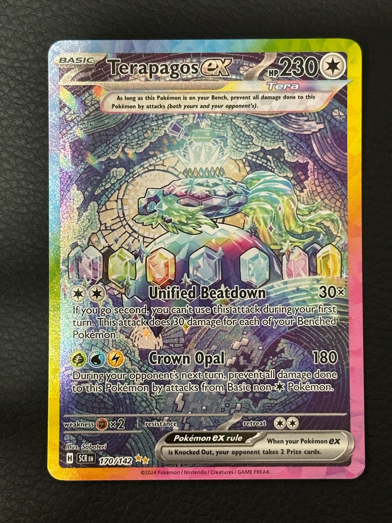 Terapagos ex 170/142 Stellar Crown front card photo in PokeToGrade pregrading report