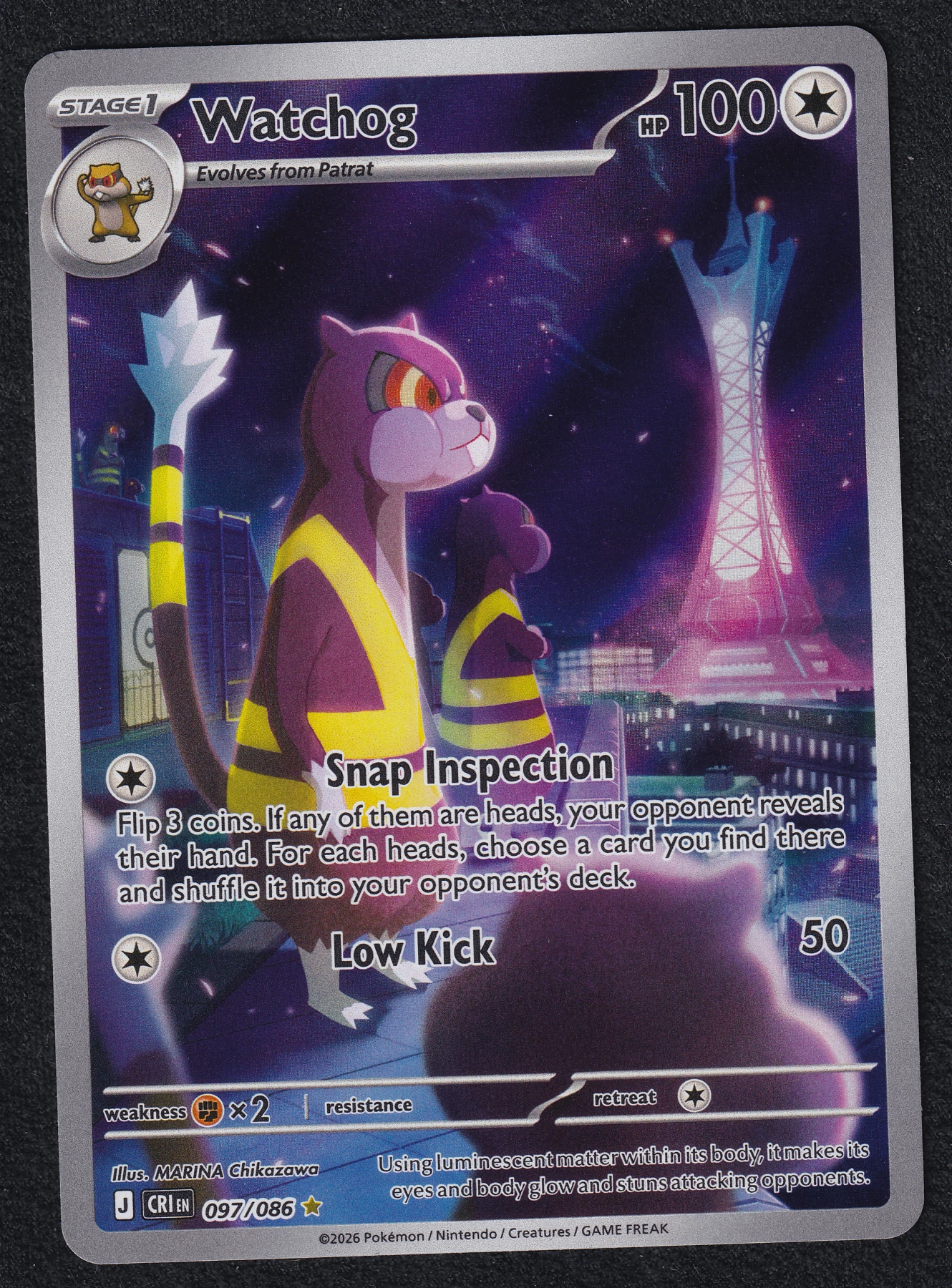 Watchog 097/86 Chaos Rising front card photo in PokeToGrade pregrading report
