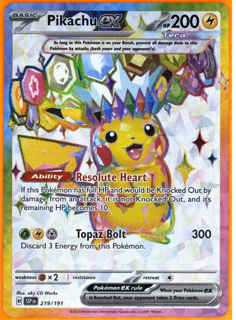 Pikachu ex 219/191 Surging Sparks front card photo in PokeToGrade pregrading report